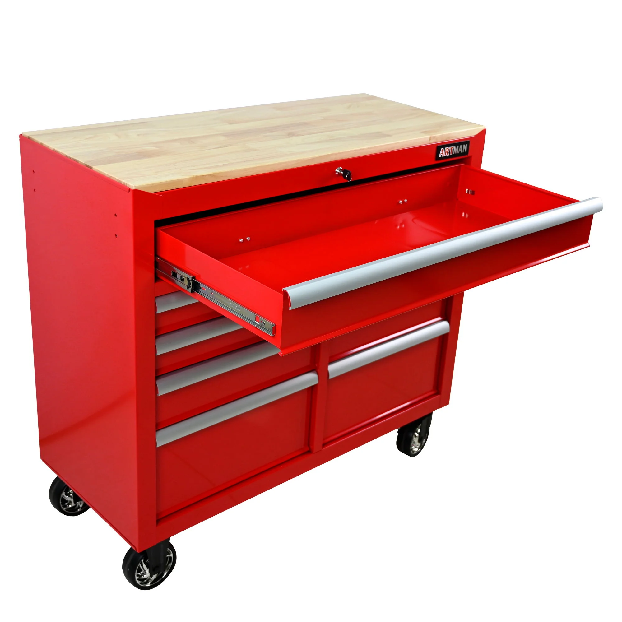 9 Drawer Multifunctional Steel Tool Cart With Wheels And Wooden Top - Image 4
