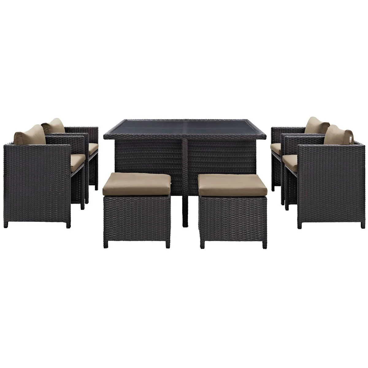 9-Piece Espresso Wicker Rattan Outdoor Dining Set with Cushions, Patio Furniture - Image 14