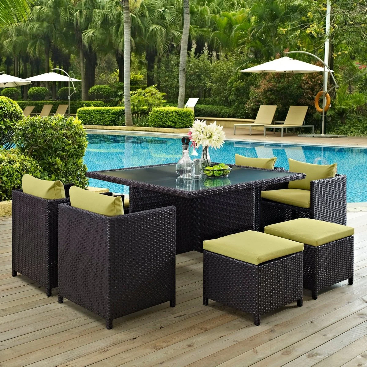 9-Piece Espresso Wicker Rattan Outdoor Dining Set with Cushions, Patio Furniture - Image 8