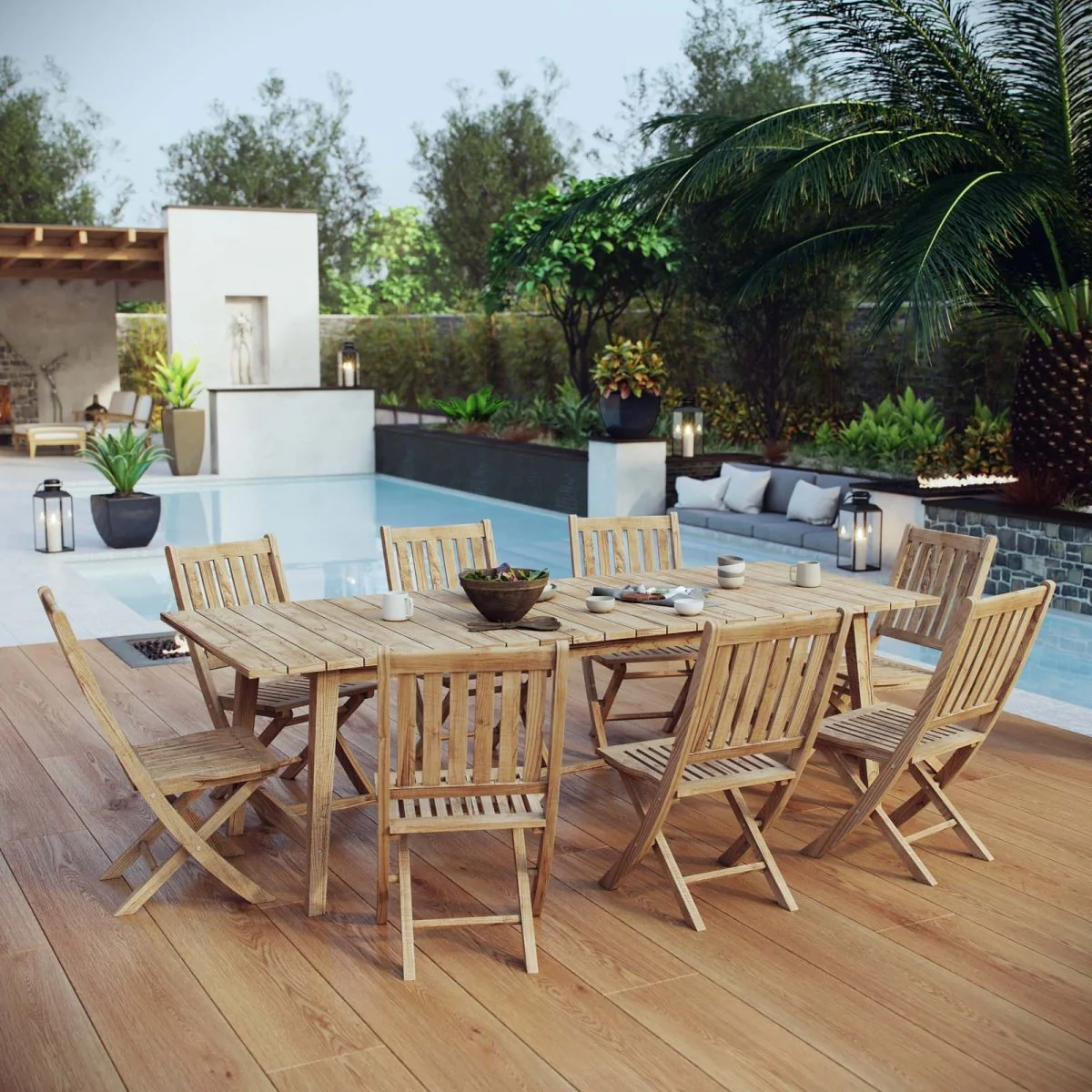 9-Piece Natural Teak Outdoor Dining Set with Folding Side Chairs - Image 8