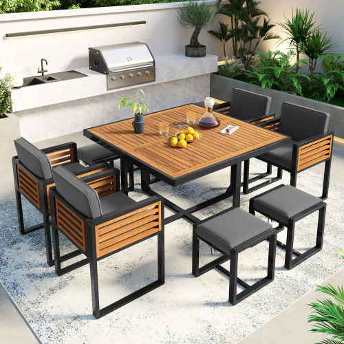 9-Pieces Acacia Wood Patio Dining Set - Image 14