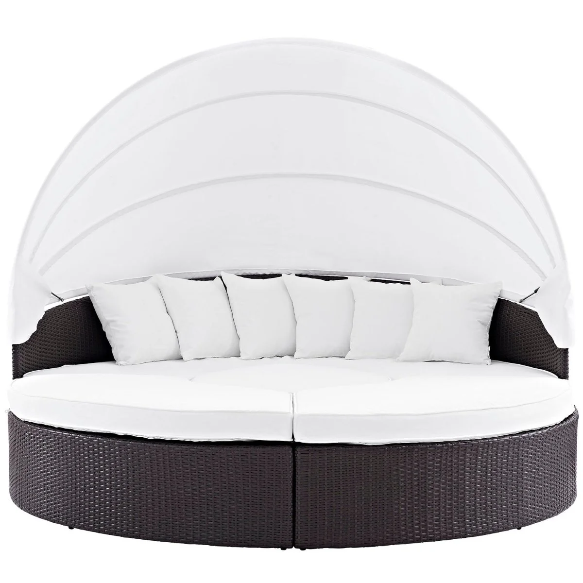 90” Espresso Wicker Rattan Outdoor Canopy Sectional Daybed with Cushions for Patio - Image 19