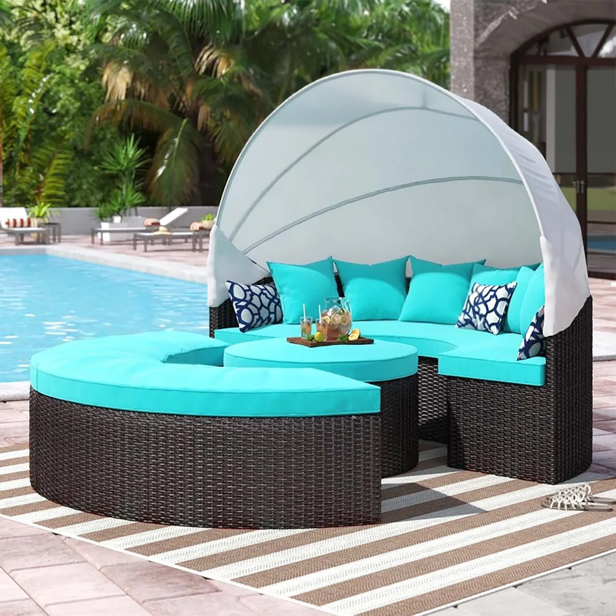 90” Espresso Wicker Rattan Outdoor Canopy Sectional Daybed with Cushions for Patio - Image 27