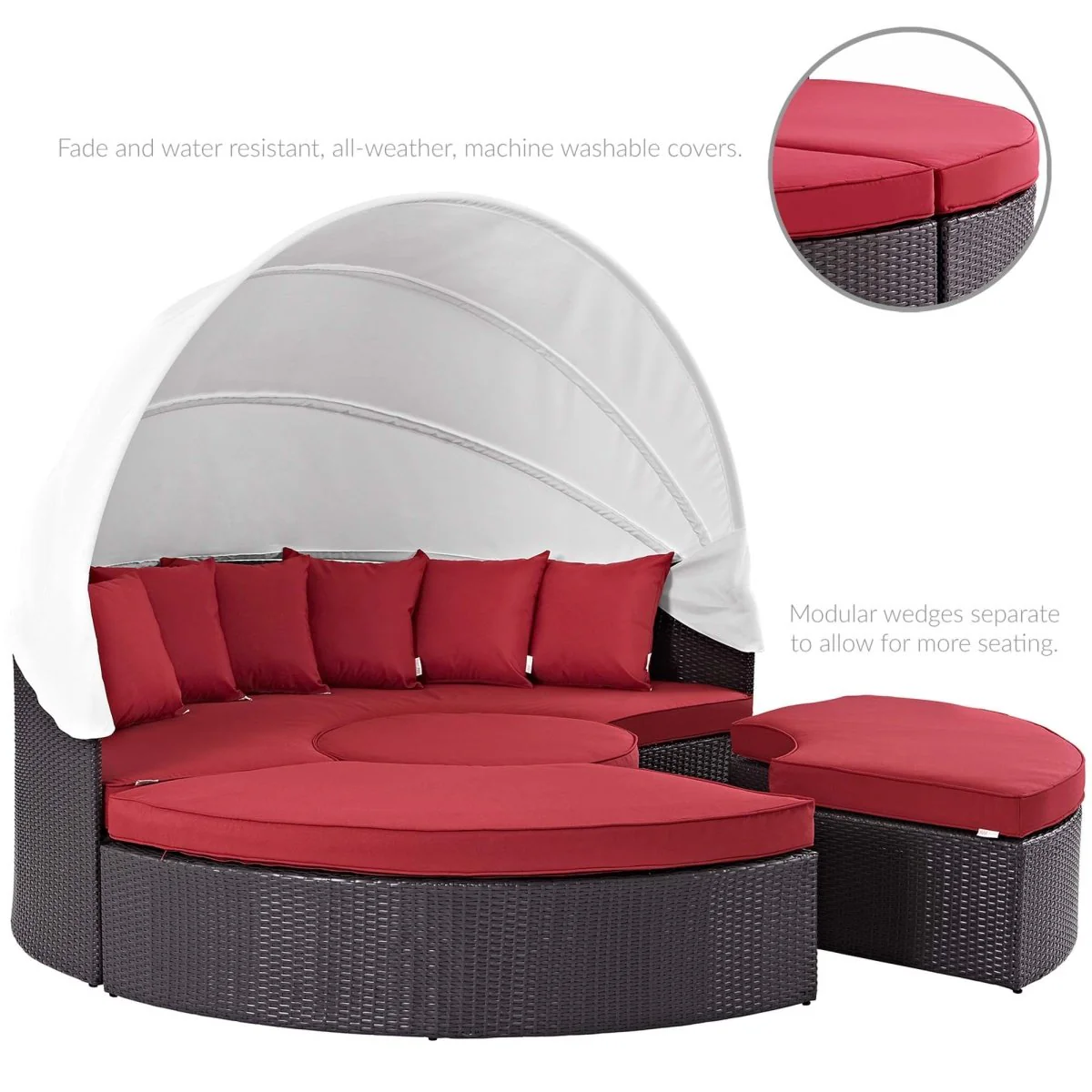 90” Espresso Wicker Rattan Outdoor Canopy Sectional Daybed with Cushions for Patio - Image 37