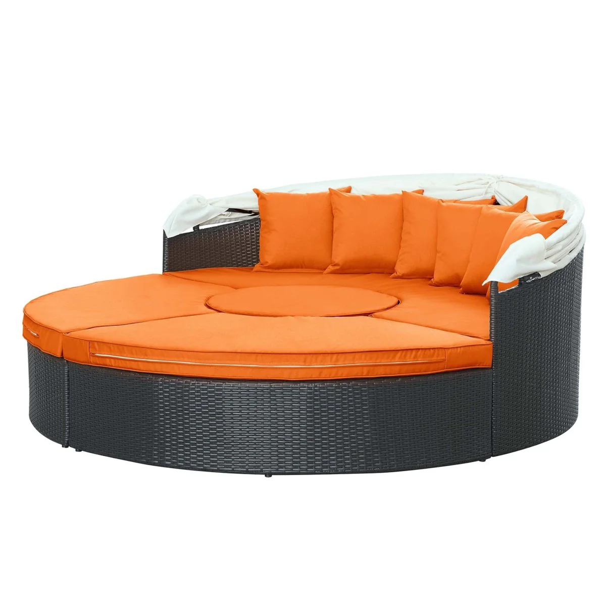 90” Espresso Wicker Rattan Outdoor Canopy Sectional Daybed with Cushions for Patio - Image 50