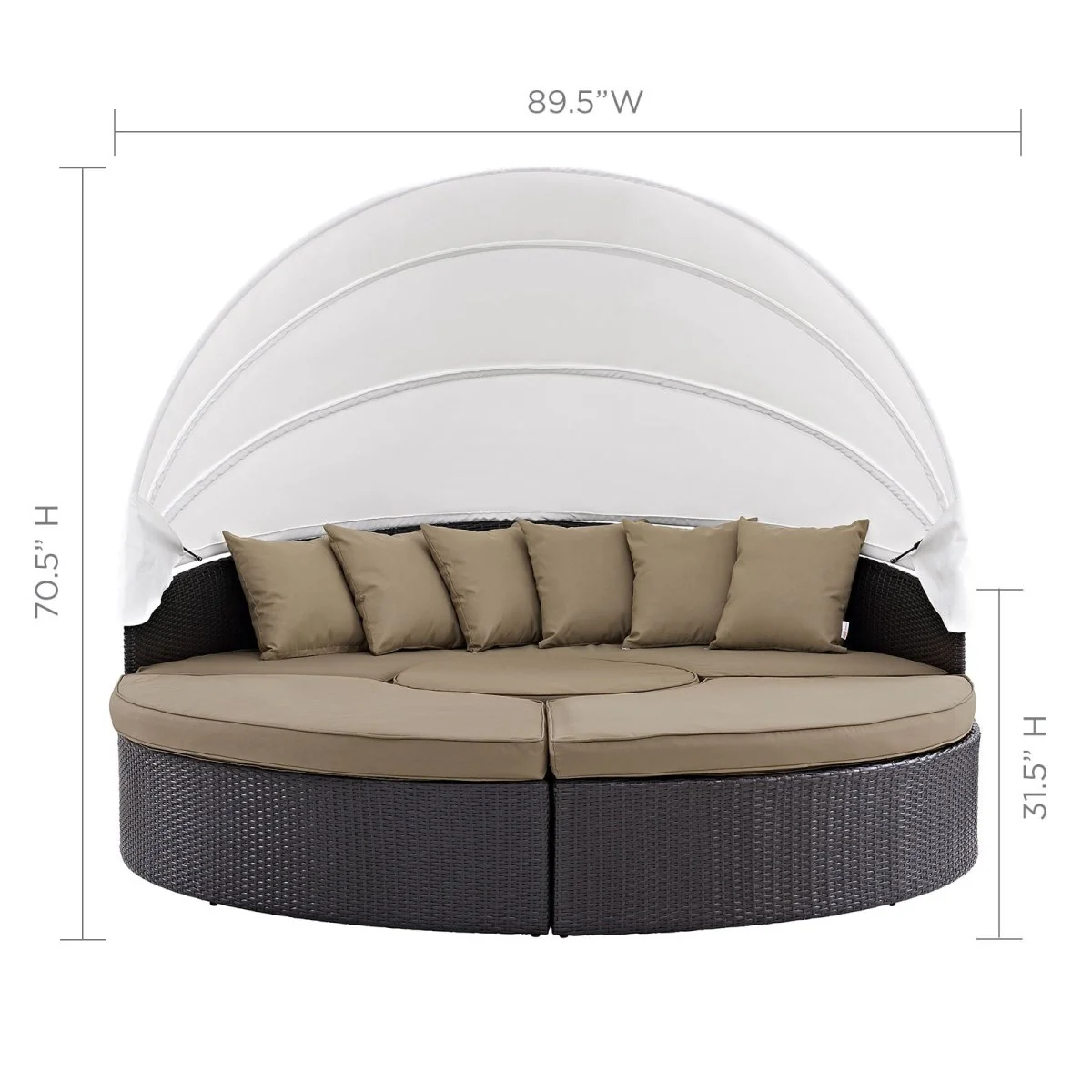 90” Espresso Wicker Rattan Outdoor Canopy Sectional Daybed with Cushions for Patio - Image 6