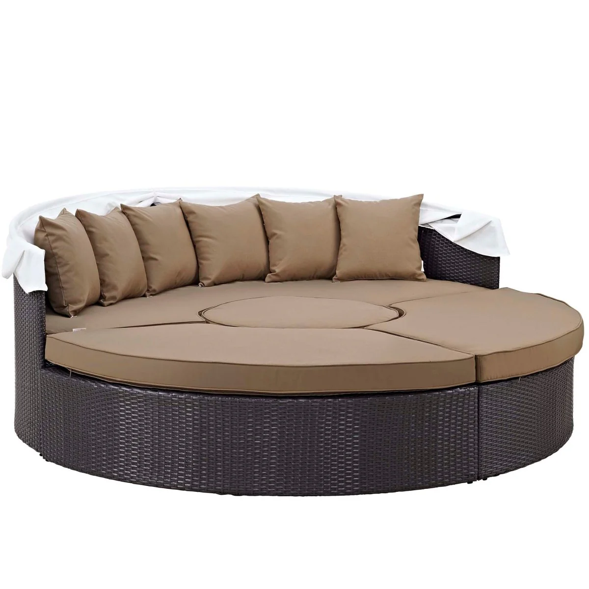 90” Espresso Wicker Rattan Outdoor Canopy Sectional Daybed with Cushions for Patio - Image 9