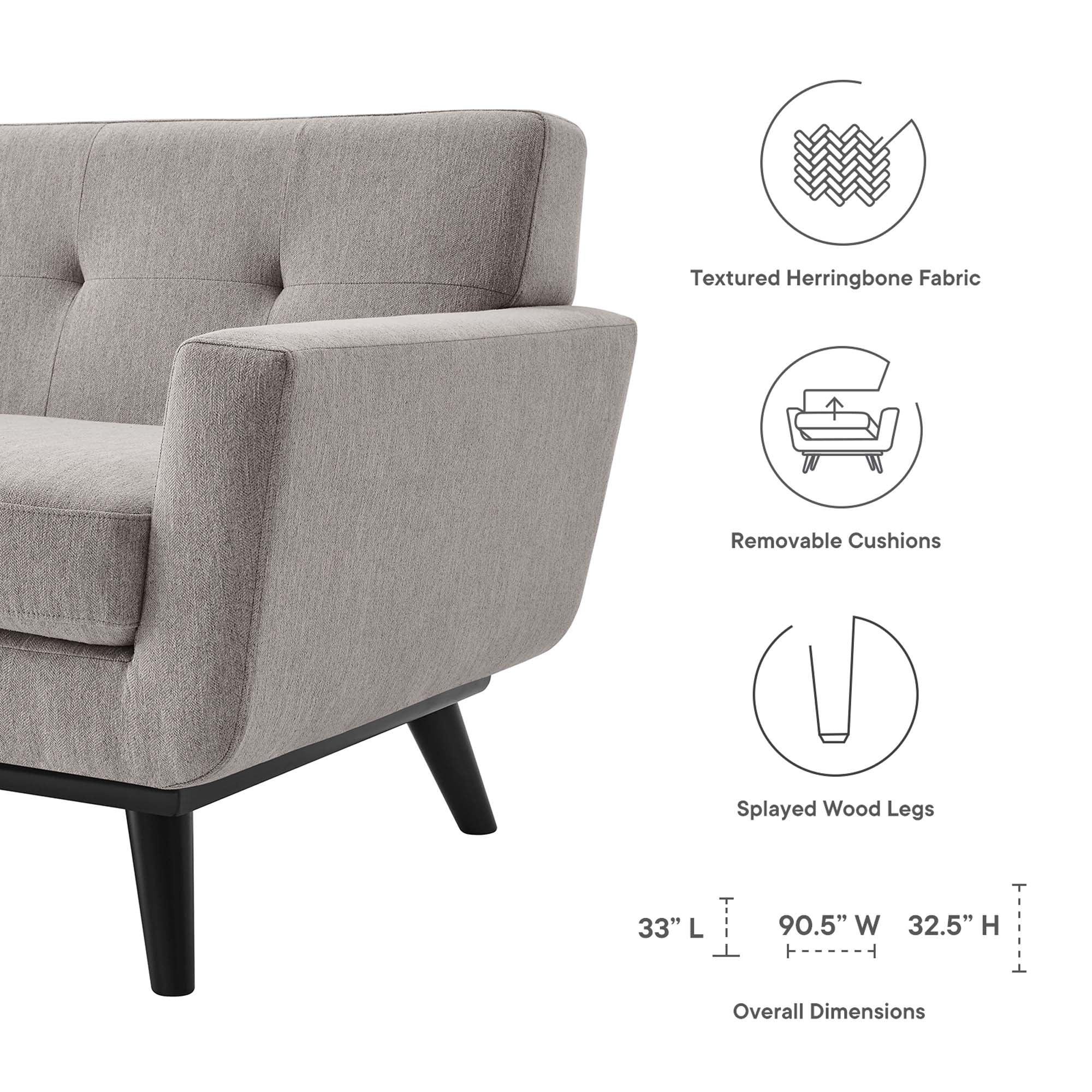 90 Inch Mid-Century Modern Herringbone Fabric Sofa - Image 20