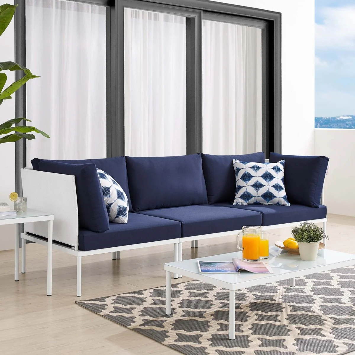 97" Modern Aluminum Outdoor Sofa with Sunbrella® Cushions – Contemporary Patio Seating - Image 8