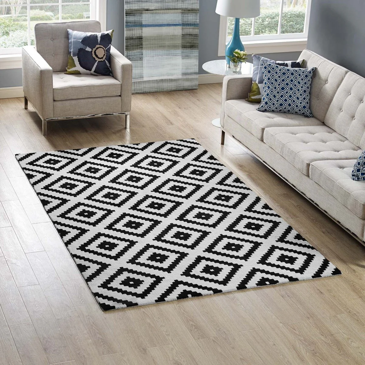 Abstract Diamond Trellis Polyester Area Rug - Contemporary Geometric Floor Rug Collection - Image 12