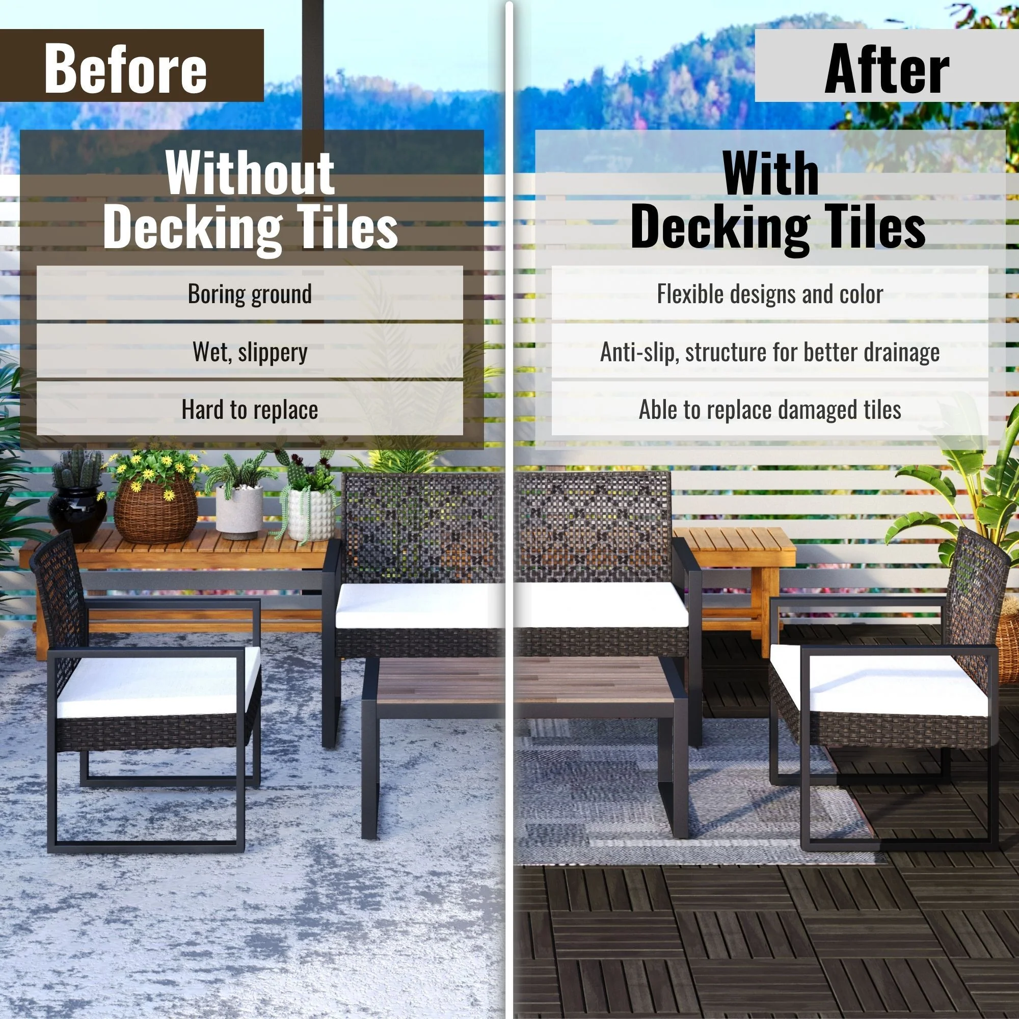 Acacia Hardwood Interlocking Deck Tiles, Striped Pattern - Image 4