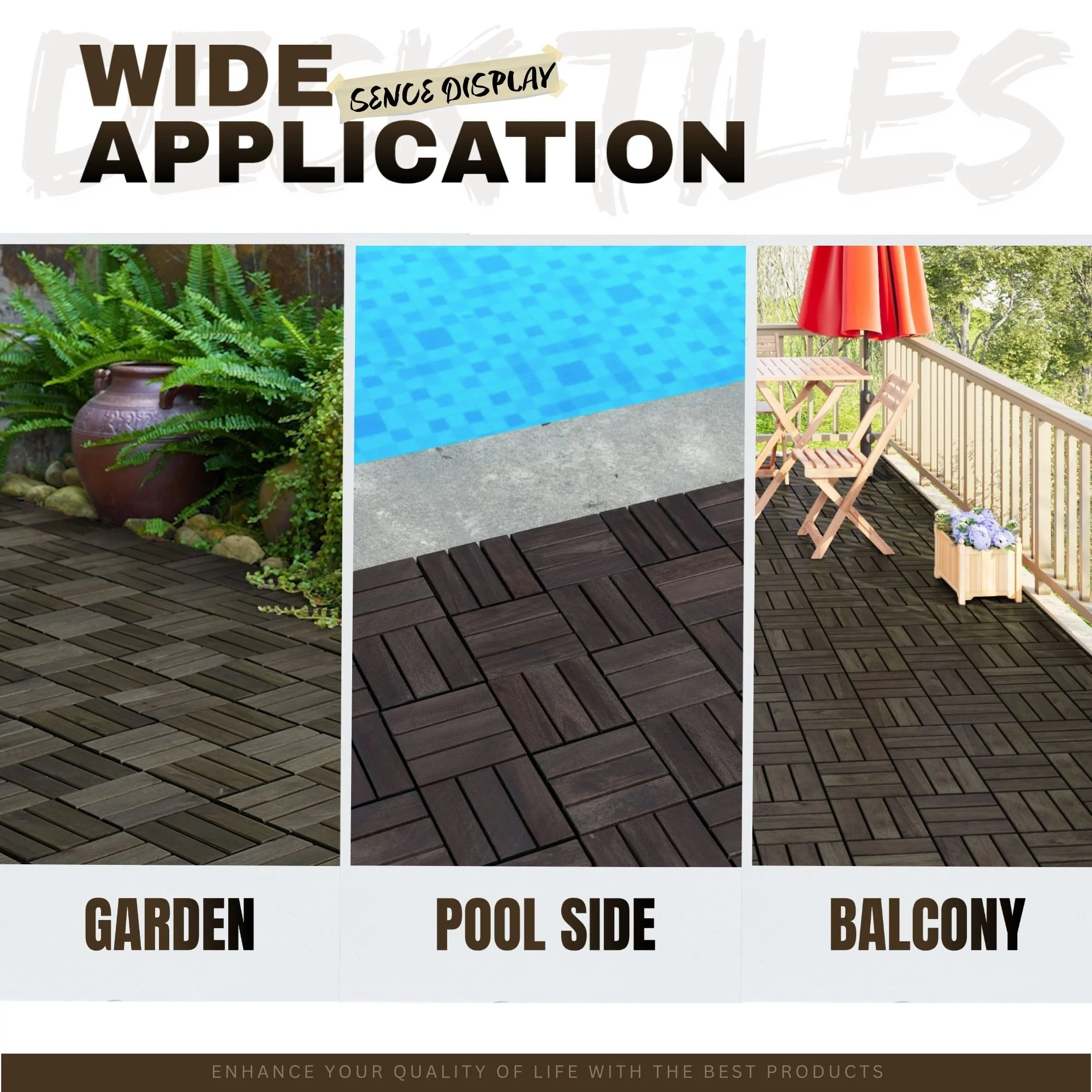 Acacia Wood Interlocking Deck Tiles Checker Pattern For Outdoor Flooring - Image 13