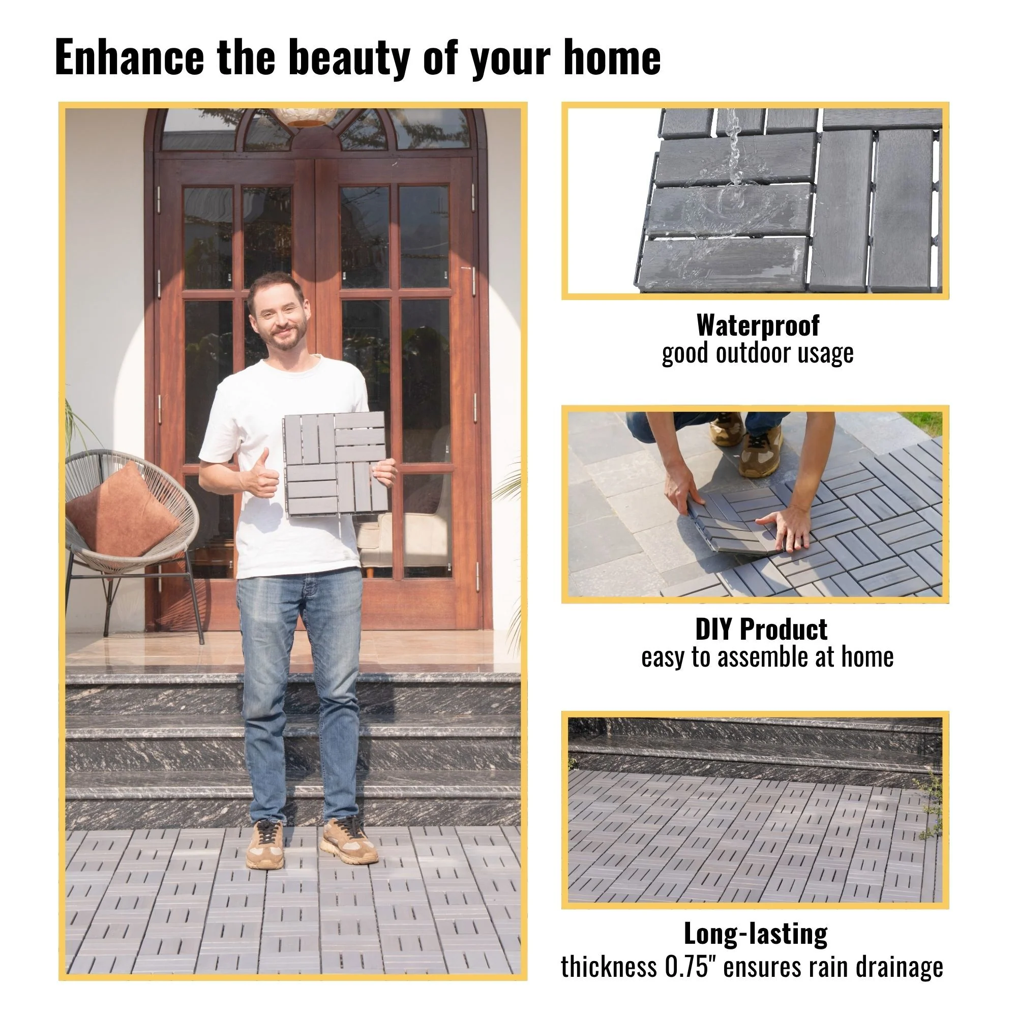 Acacia Wood Interlocking Deck Tiles Checker Pattern For Outdoor Flooring - Image 15