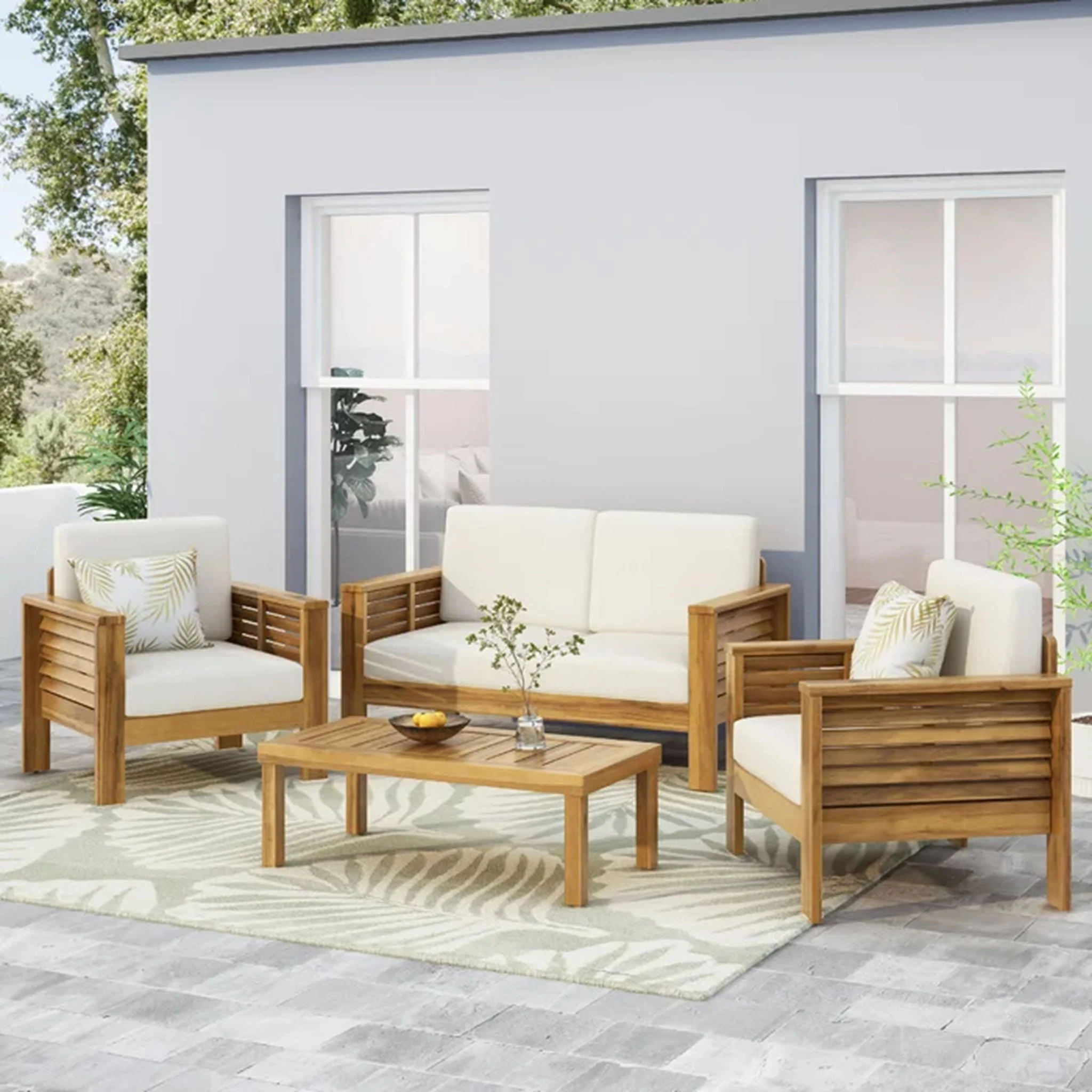Acacia Wood Loveseat And Coffee Table Set With Cushions - Image 19