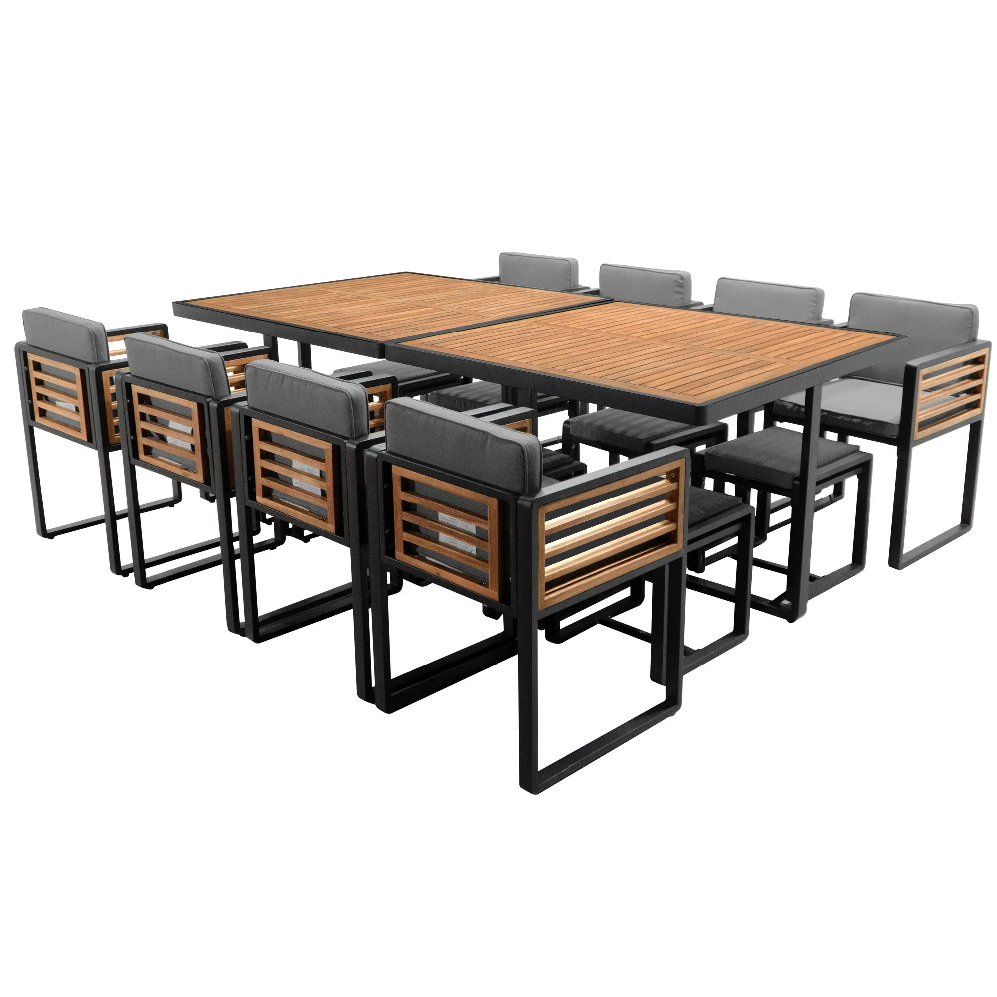 Acacia Wood Patio Dining Set, Cushioned Chairs & Ottomans Square Table - Image 29