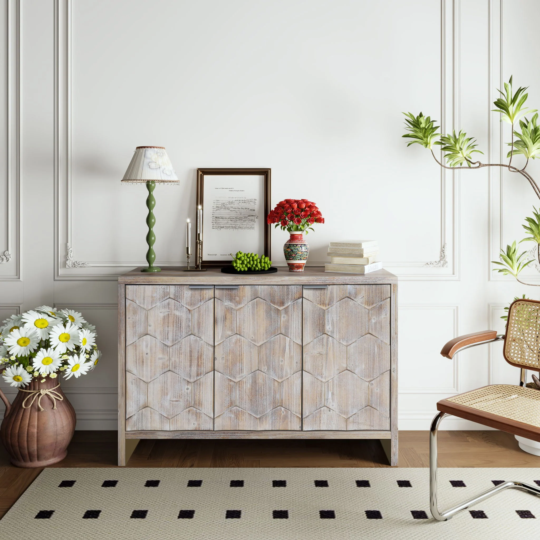 Accent Cabinet Sideboard Buffet Server Wood 46x32in Natural Wood Wash - Image 6