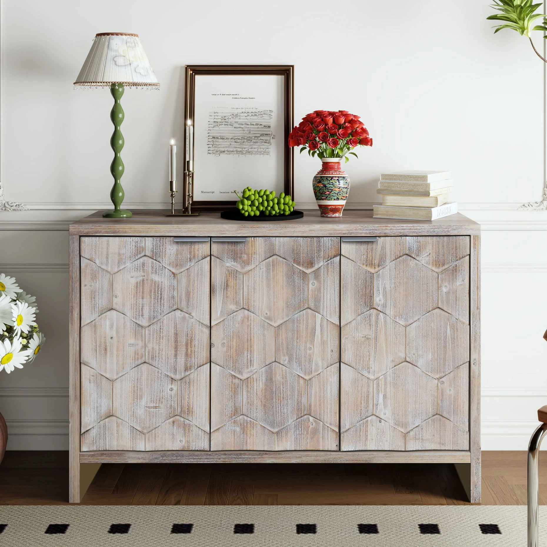 Accent Cabinet Sideboard Buffet Wooden Storage Server in Light Brown - Image 13