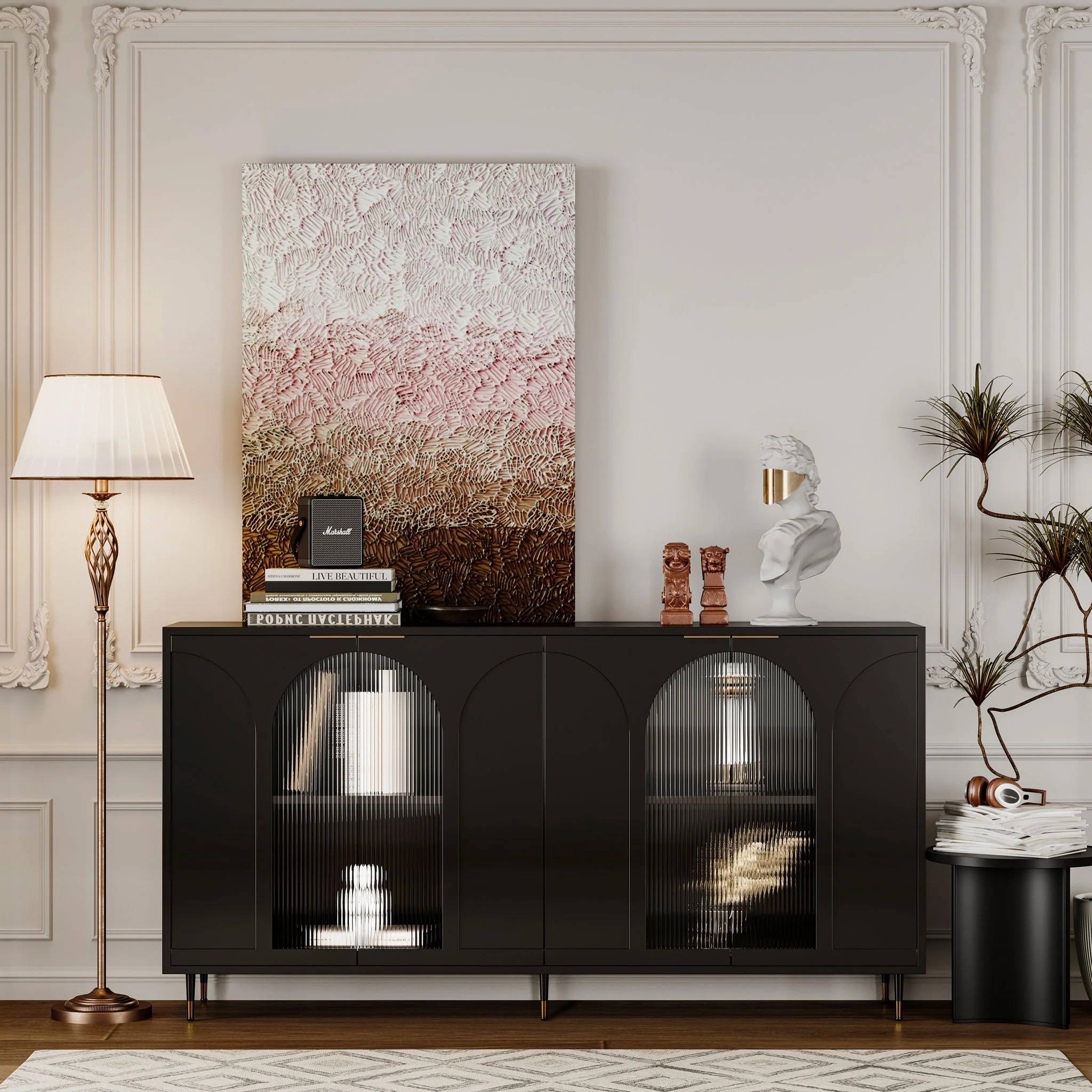 Accent Cabinet with 4 Fluted Glass Doors 60in x 16in - Image 4