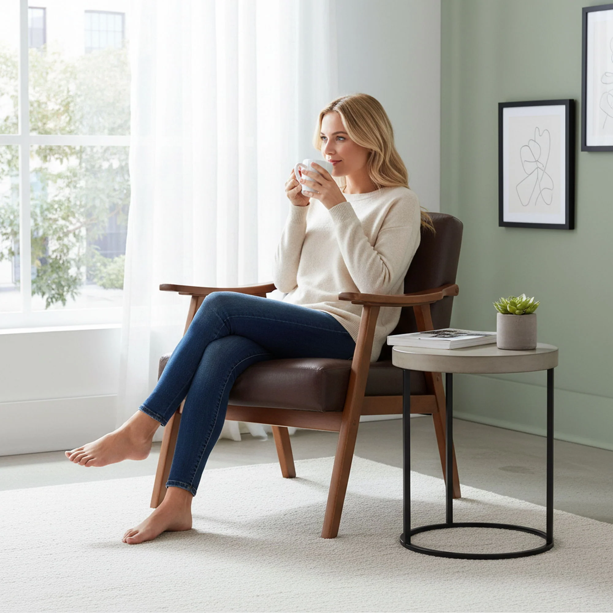Accent Chair, Classic Mid Century Modern For Extra Seating - Image 56
