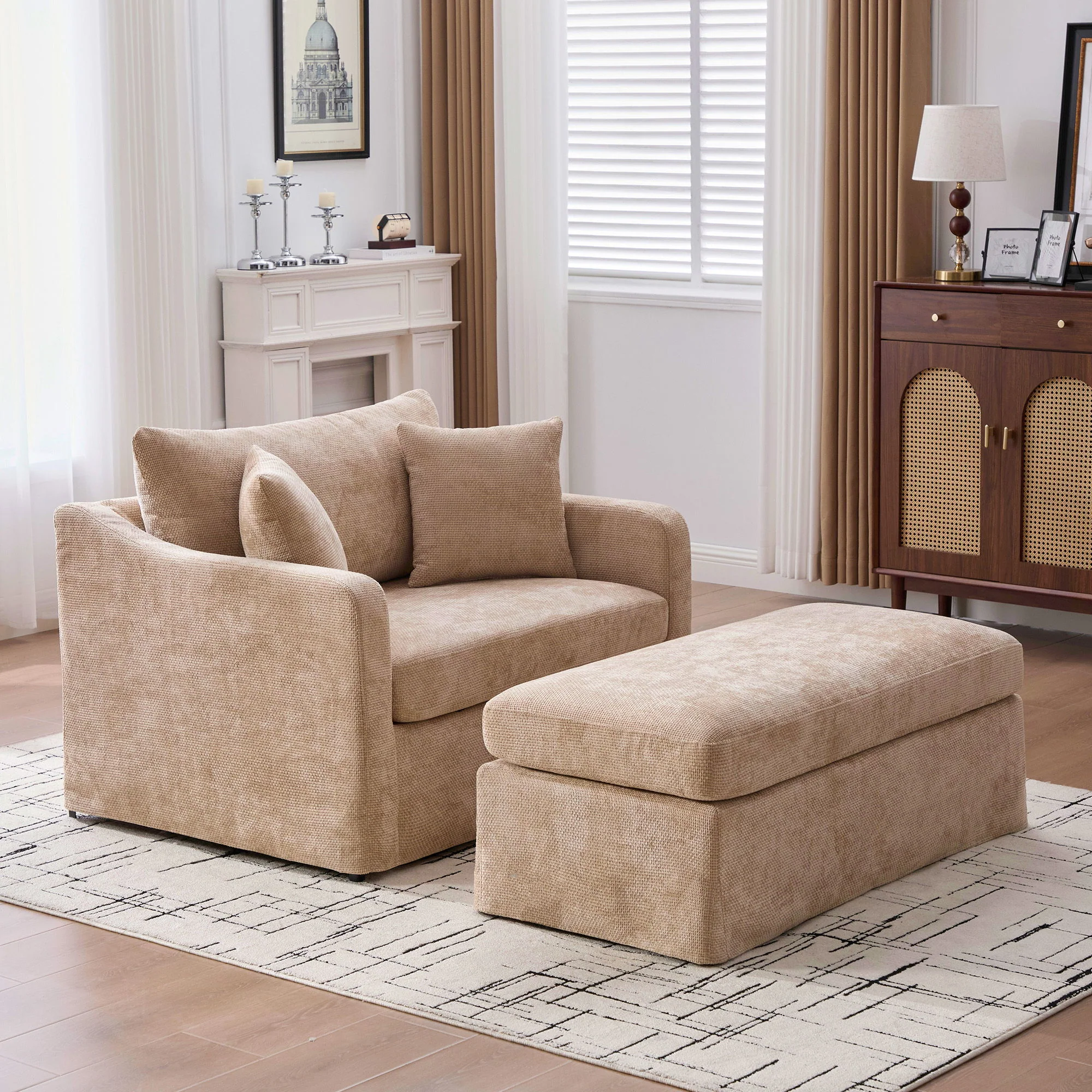 Accent Chair With Ottoman, Includes 2 Bolster Pillows - Image 18