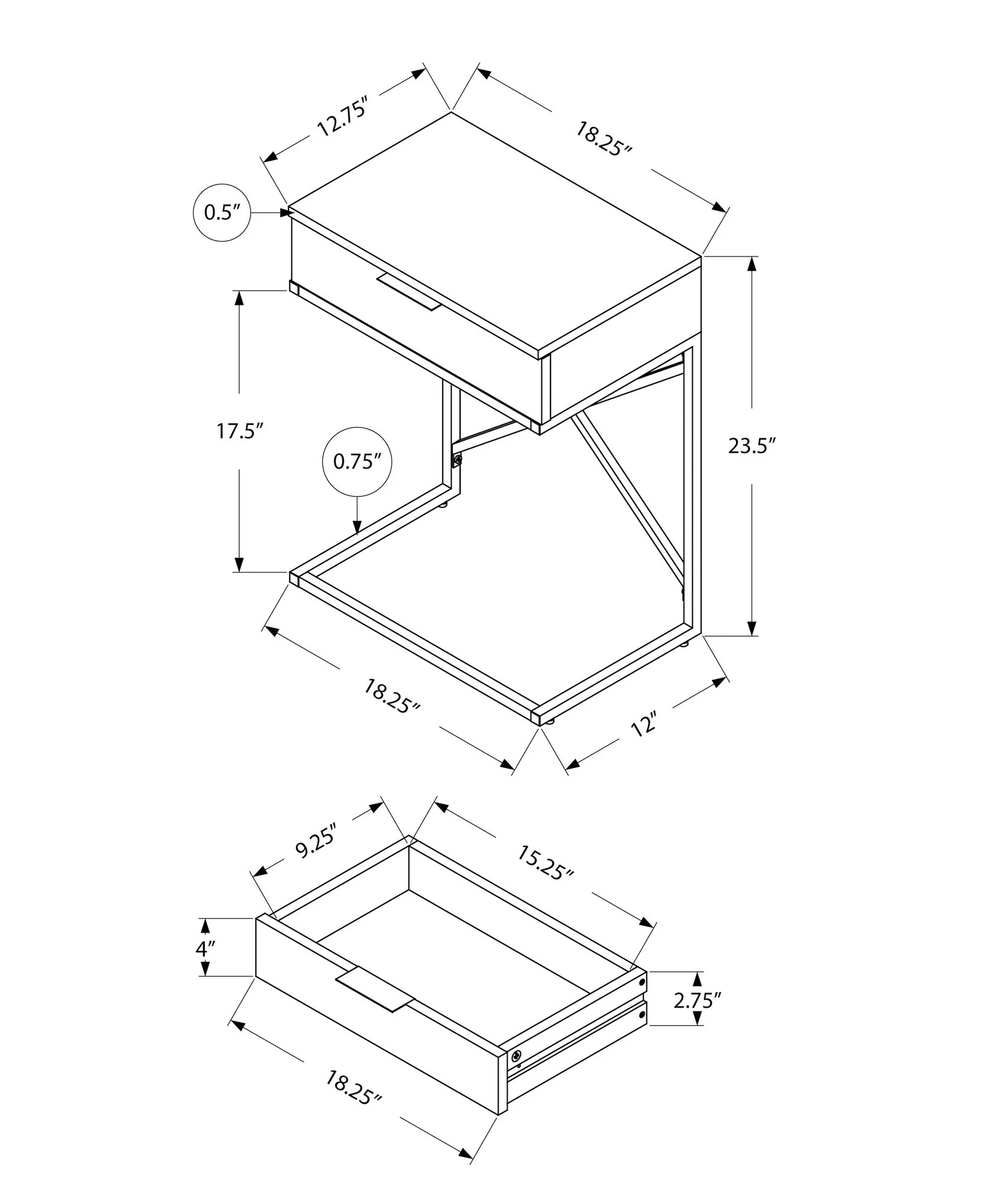 Accent Side Table, Storage Drawer, Spacious Tabletop, Contemporary & Modern - Image 9