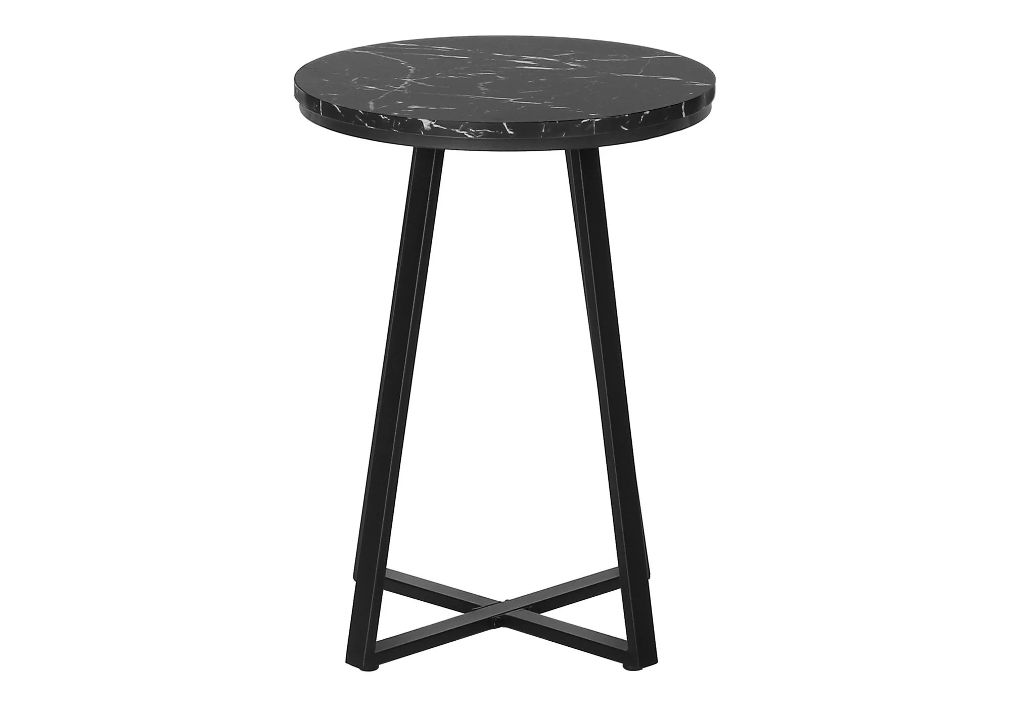 Accent Table, Side, Round Marble Look Contemporary & Modern - Black - Image 2