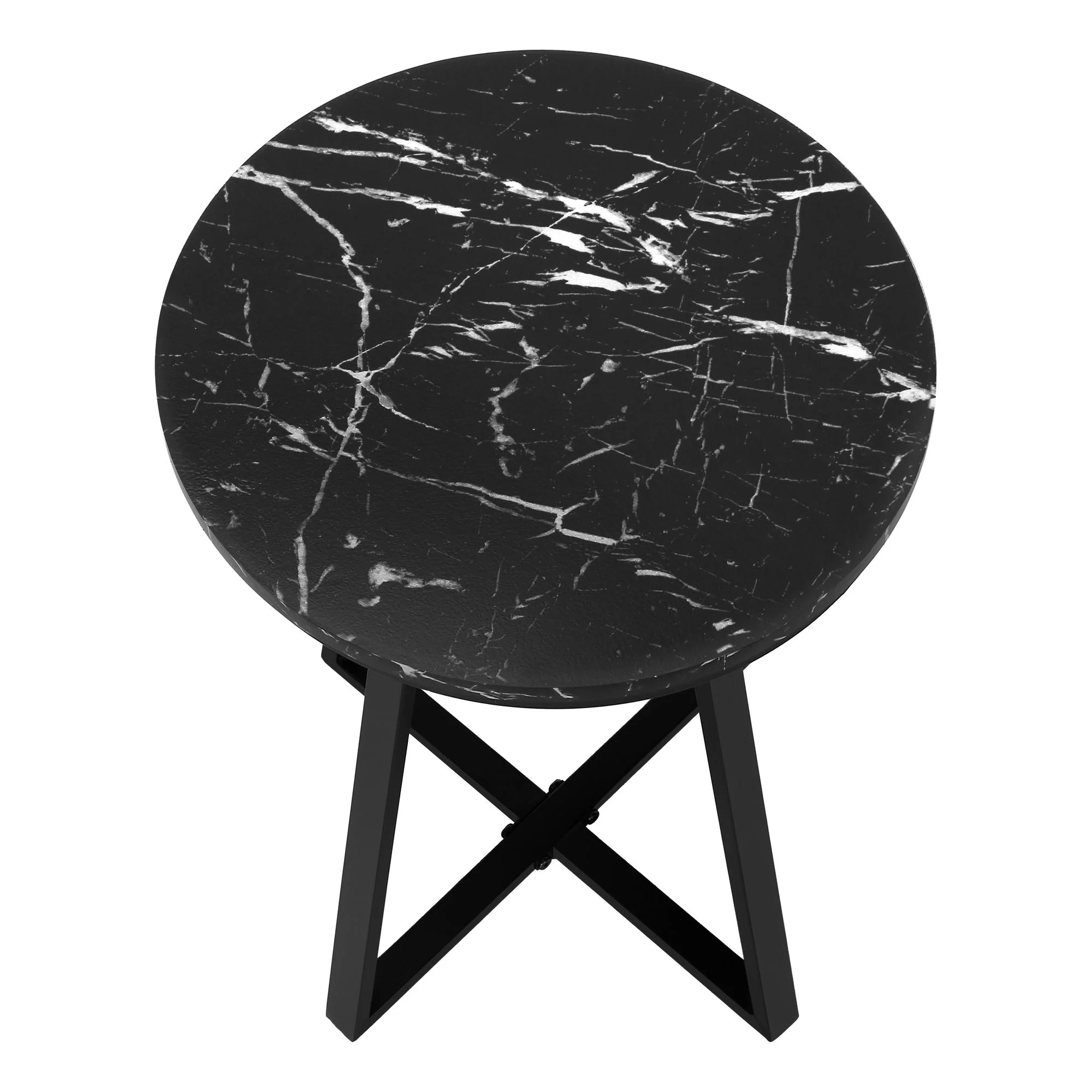 Accent Table, Side, Round Marble Look Contemporary & Modern - Black - Image 7