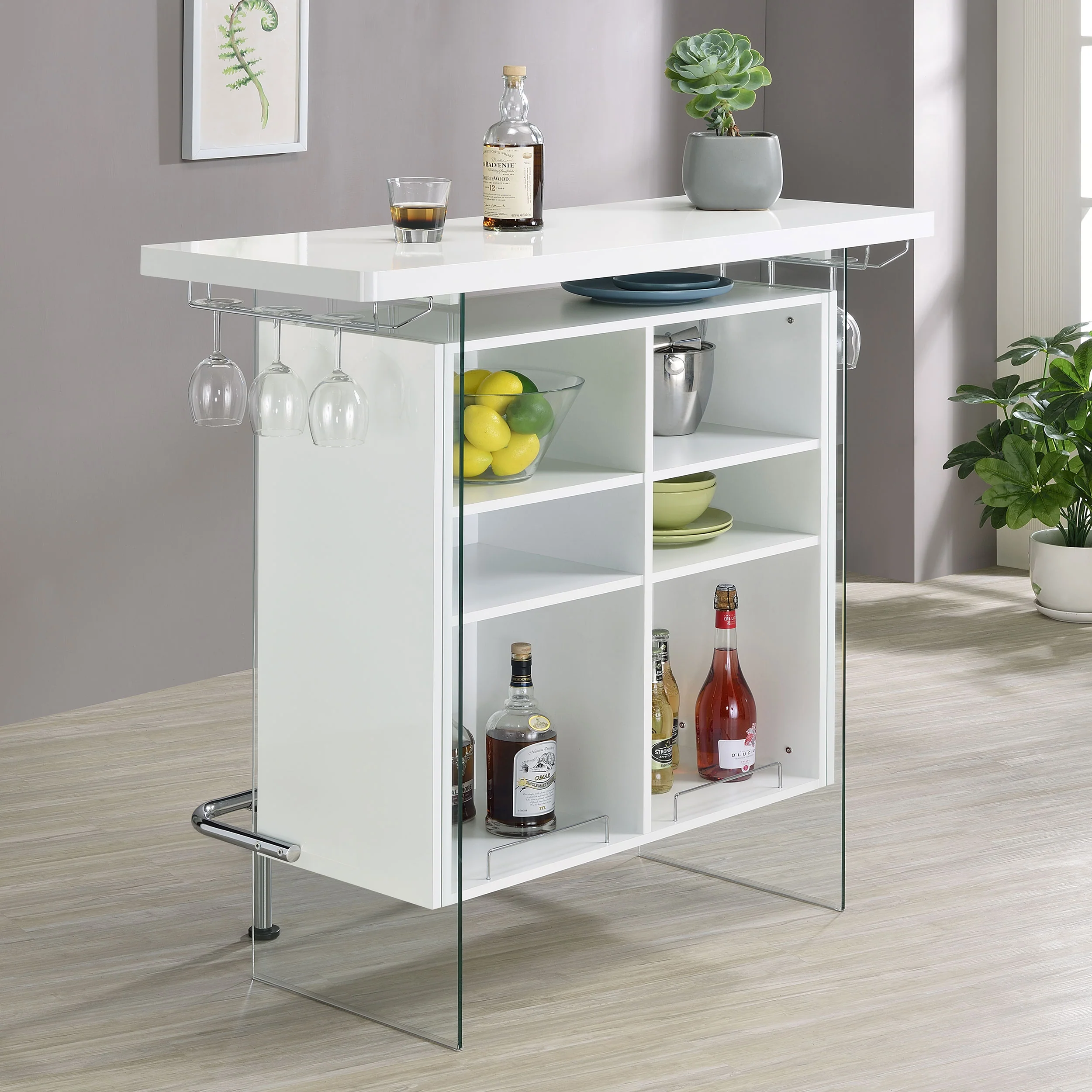 Acosta Freestanding Home Bar Wine Cabinet - White High Gloss - Image 3