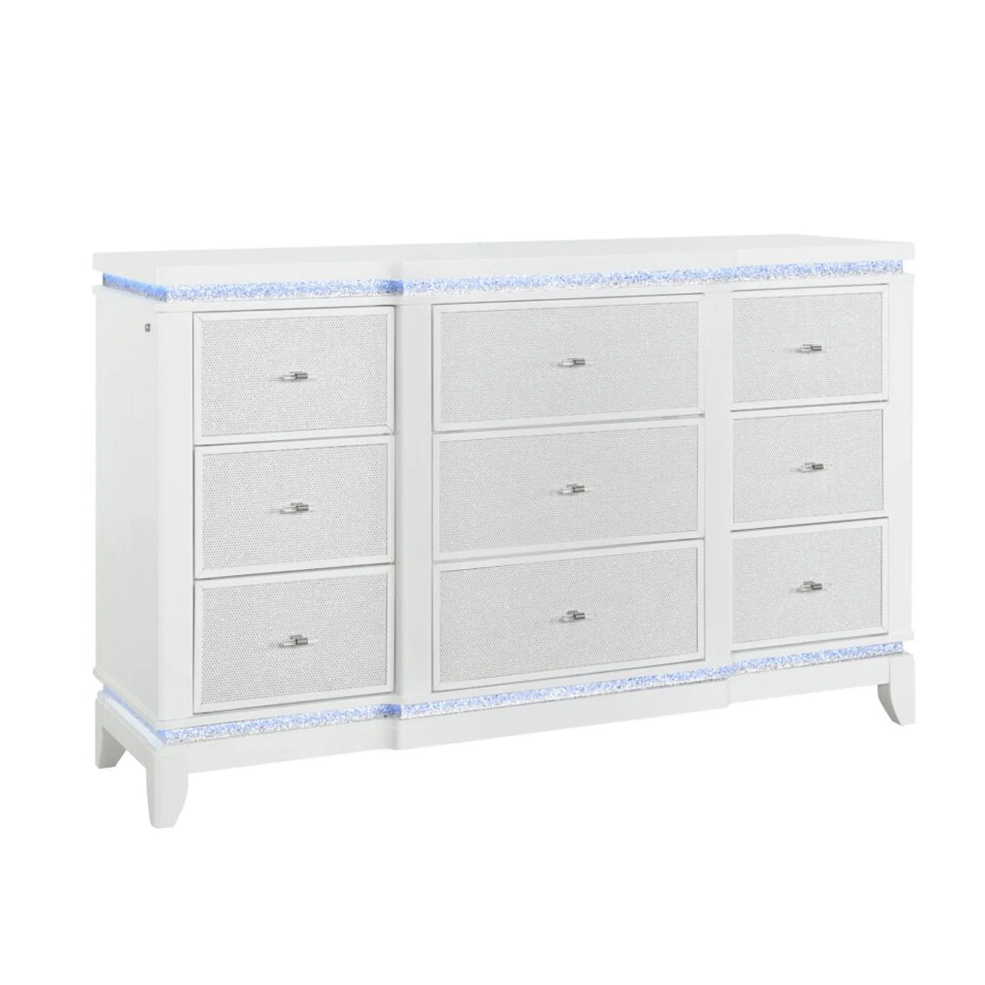 Adalid - Dresser With LED Light And Glittered Drawer Fronts - White - Image 7