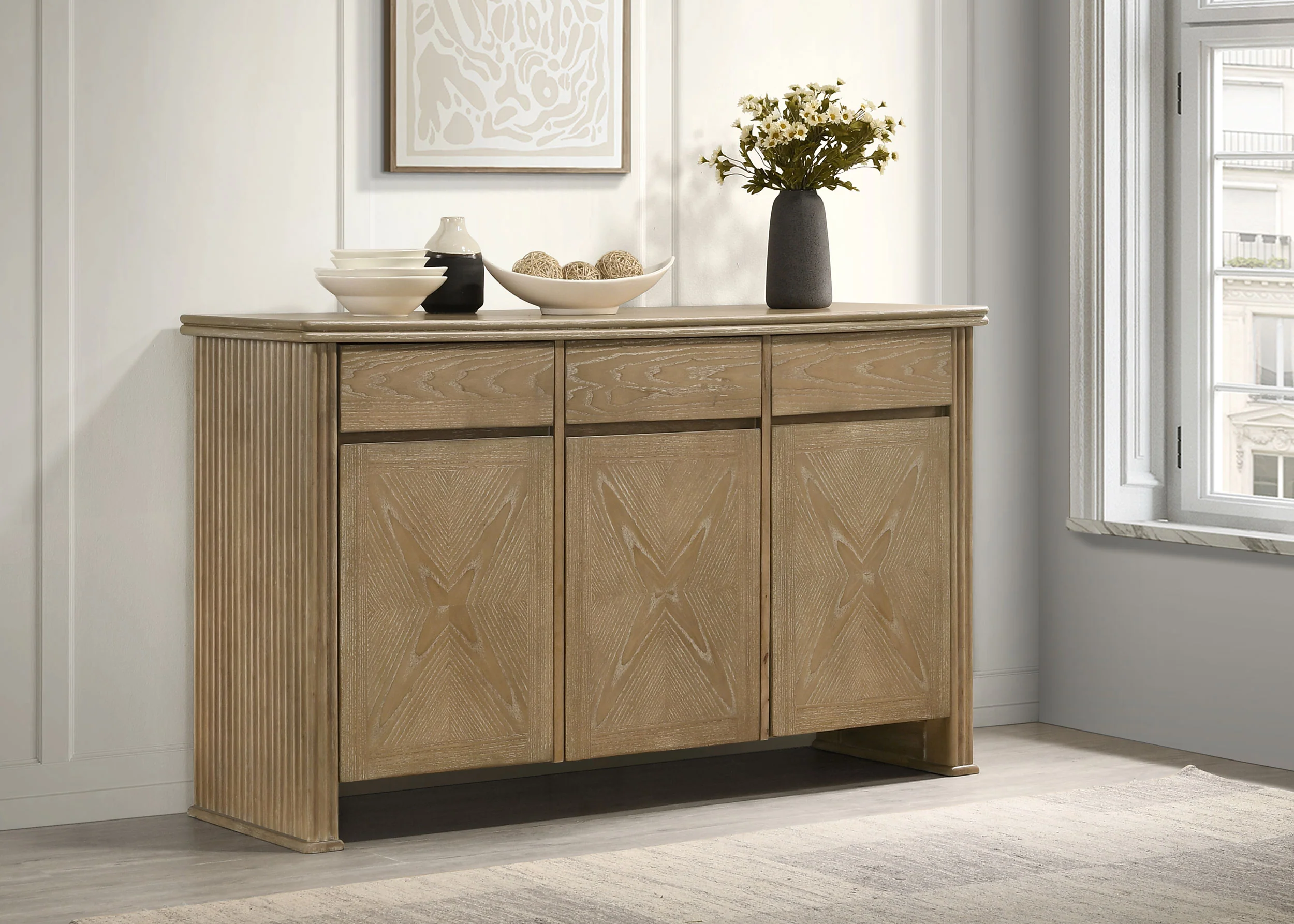 Adina 3-Door 59-Inch Sideboard in Distressed Light Brown - Image 5