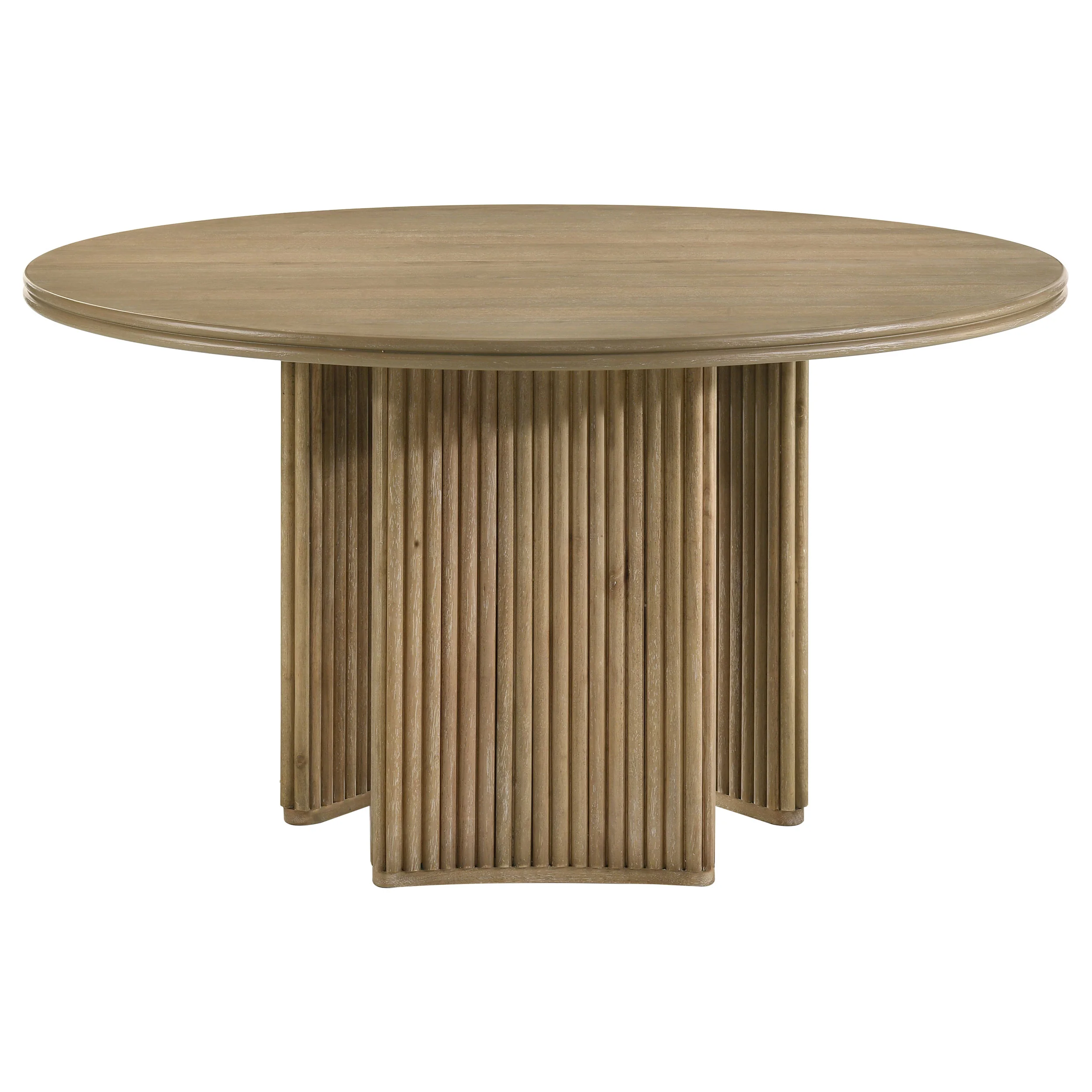 Adina 53-inch Round Wood Dining Table, Distressed Light Brown - Image 2