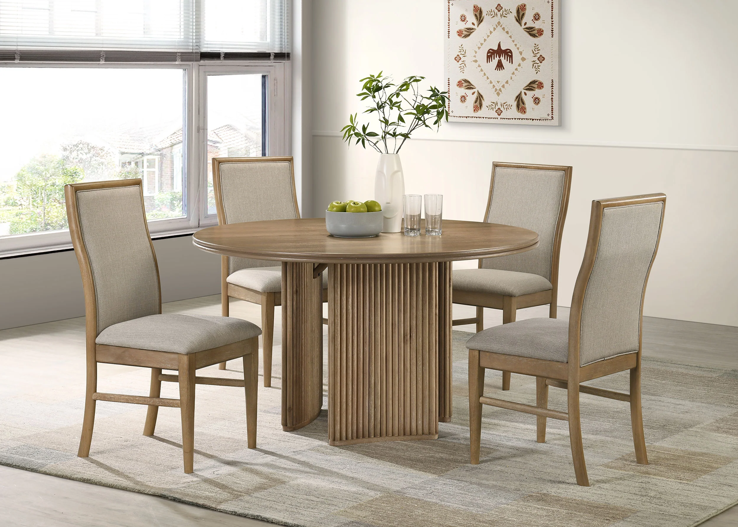 Adina 53-inch Round Wood Dining Table, Distressed Light Brown - Image 7