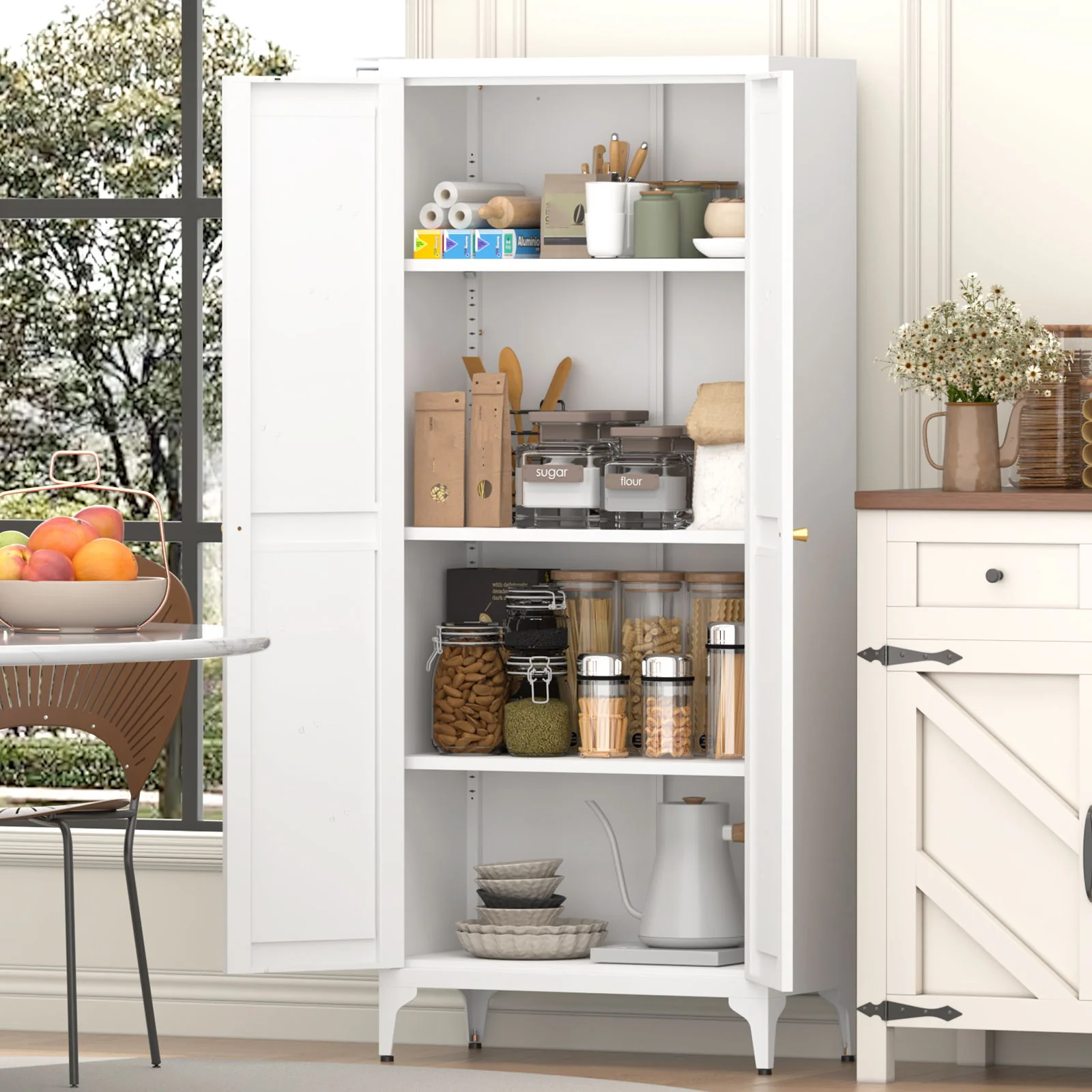 Adjustable 2 Door Kitchen Pantry Cabinet With Striped Design - Image 18