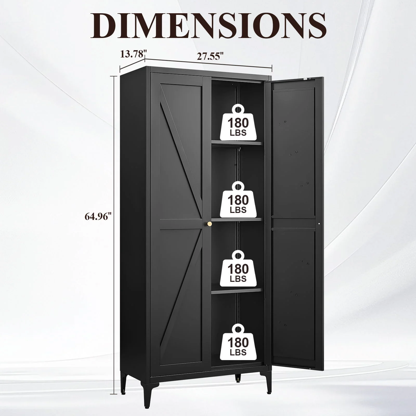 Adjustable 2 Door Kitchen Pantry Cabinet With Striped Design - Image 7