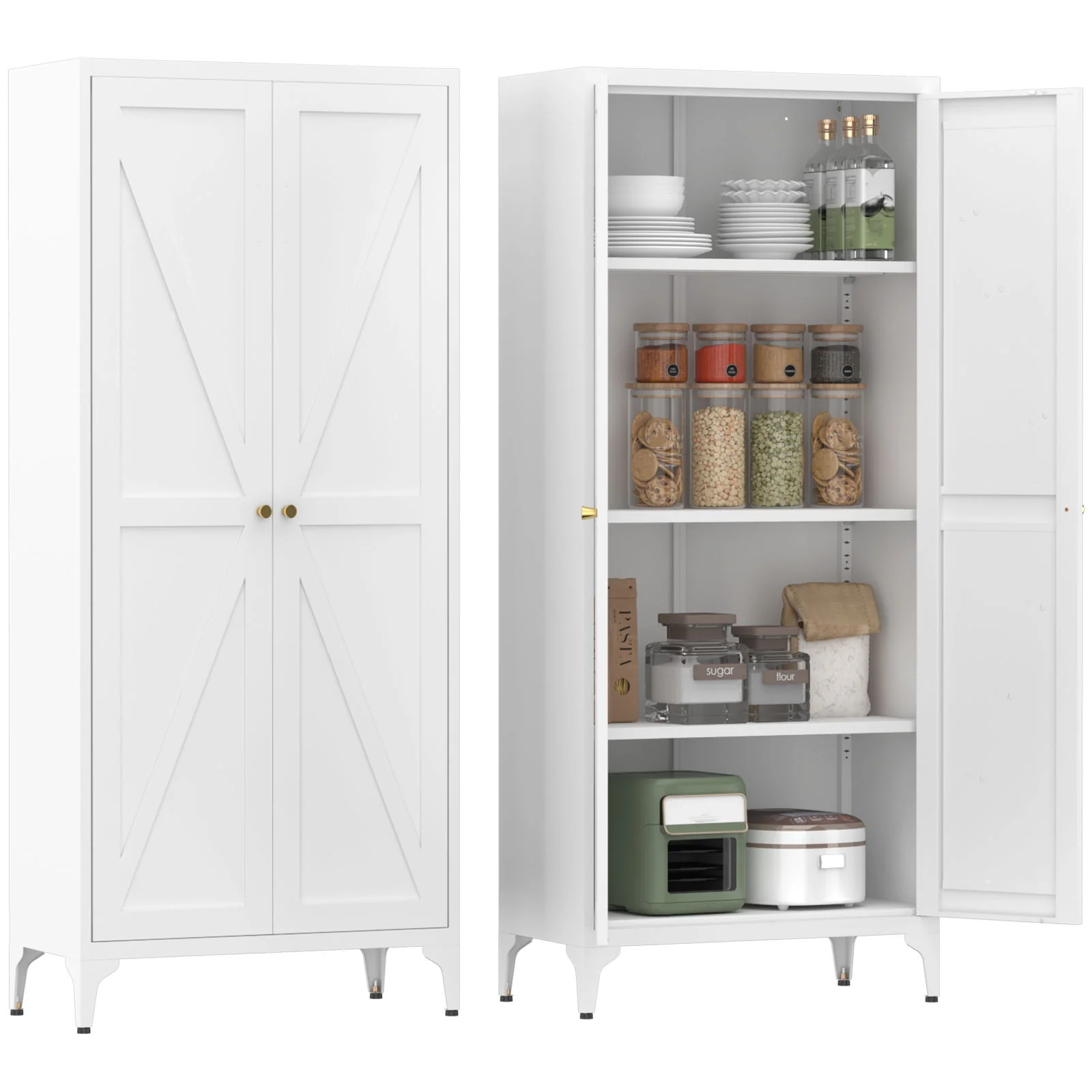 Adjustable 2 Door Kitchen Pantry Cabinet With Striped Design - Image 9