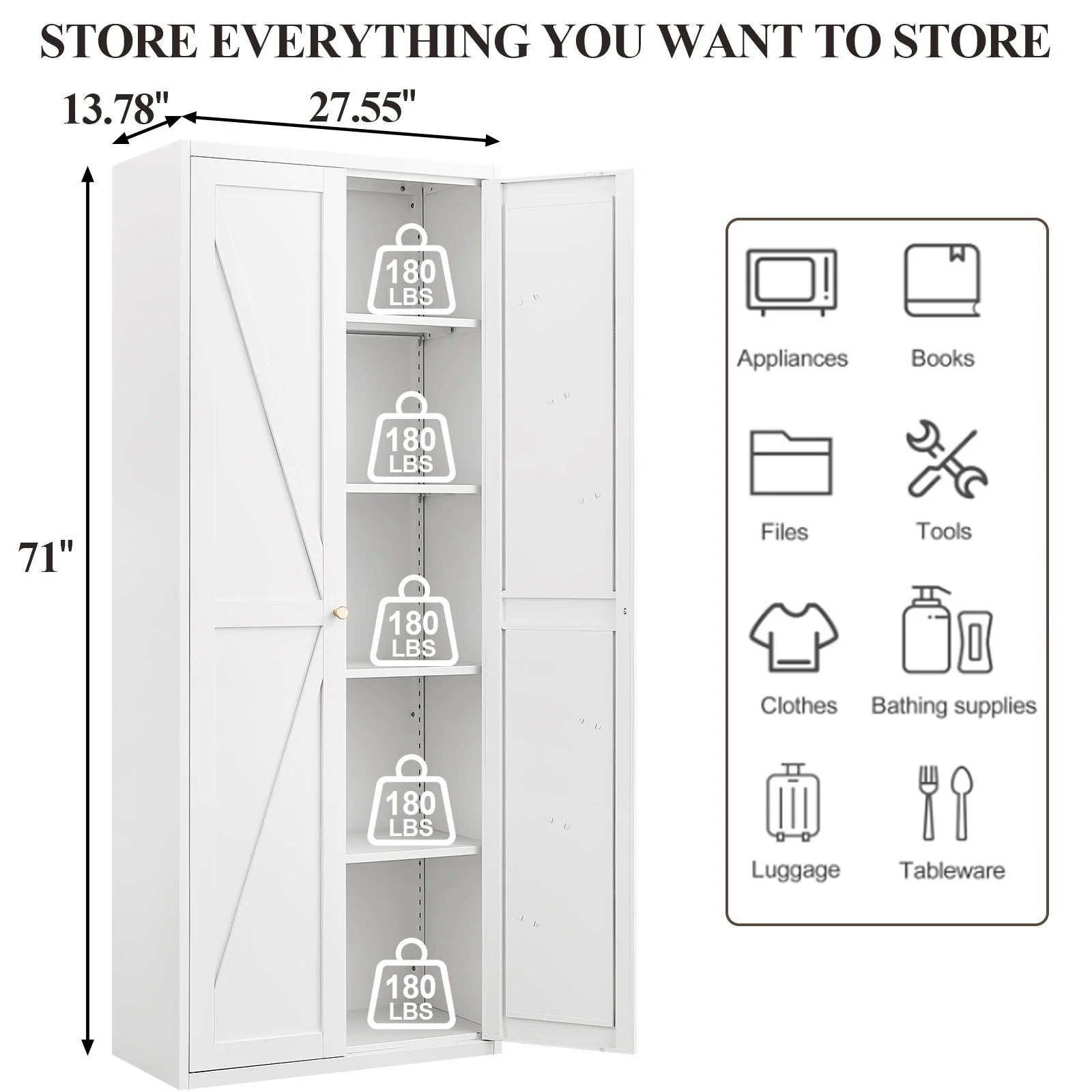 Adjustable 2 Door Storage Cabinet With Adjustable Shelves - Image 8