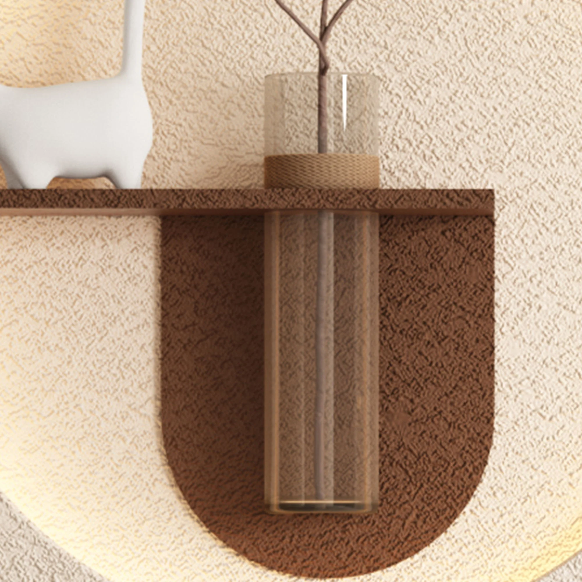Adjustable 3 Color LED Sandstone Double Disc Wall Art With Simulated Greenery, Vase & Rabbit Statue - Light Coffee - Image 7
