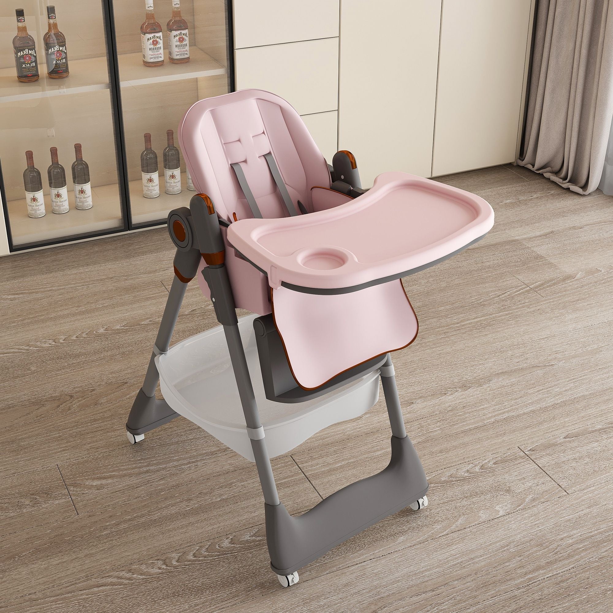 Adjustable Baby High Chair 0-6 Years, Portable Infant Feeding Seat With Safety Belt, Silent Lockable Wheels - Image 8
