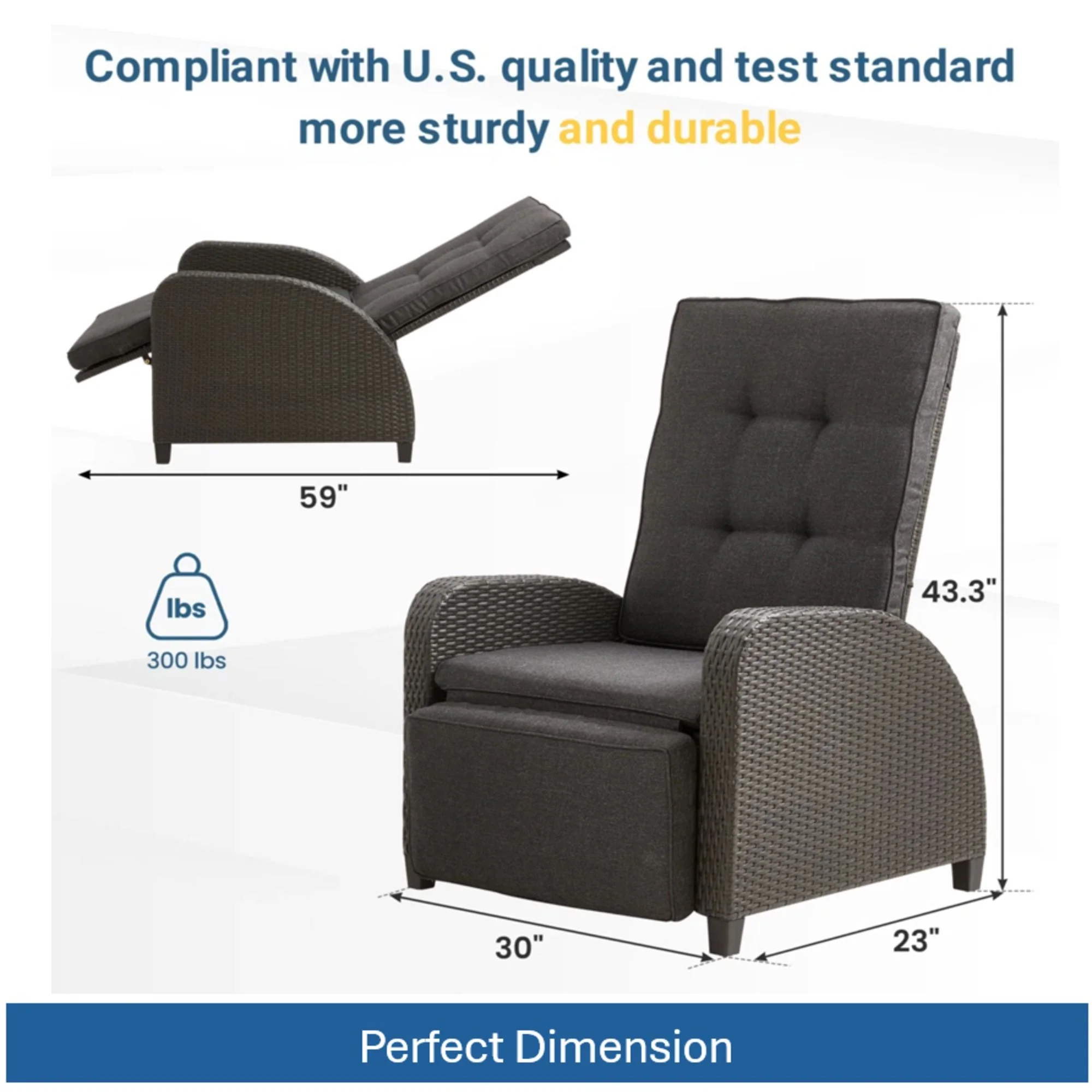 Adjustable Outdoor Lounge Chair, Plush Cushions & Extendable Footrest - Gray - Image 9