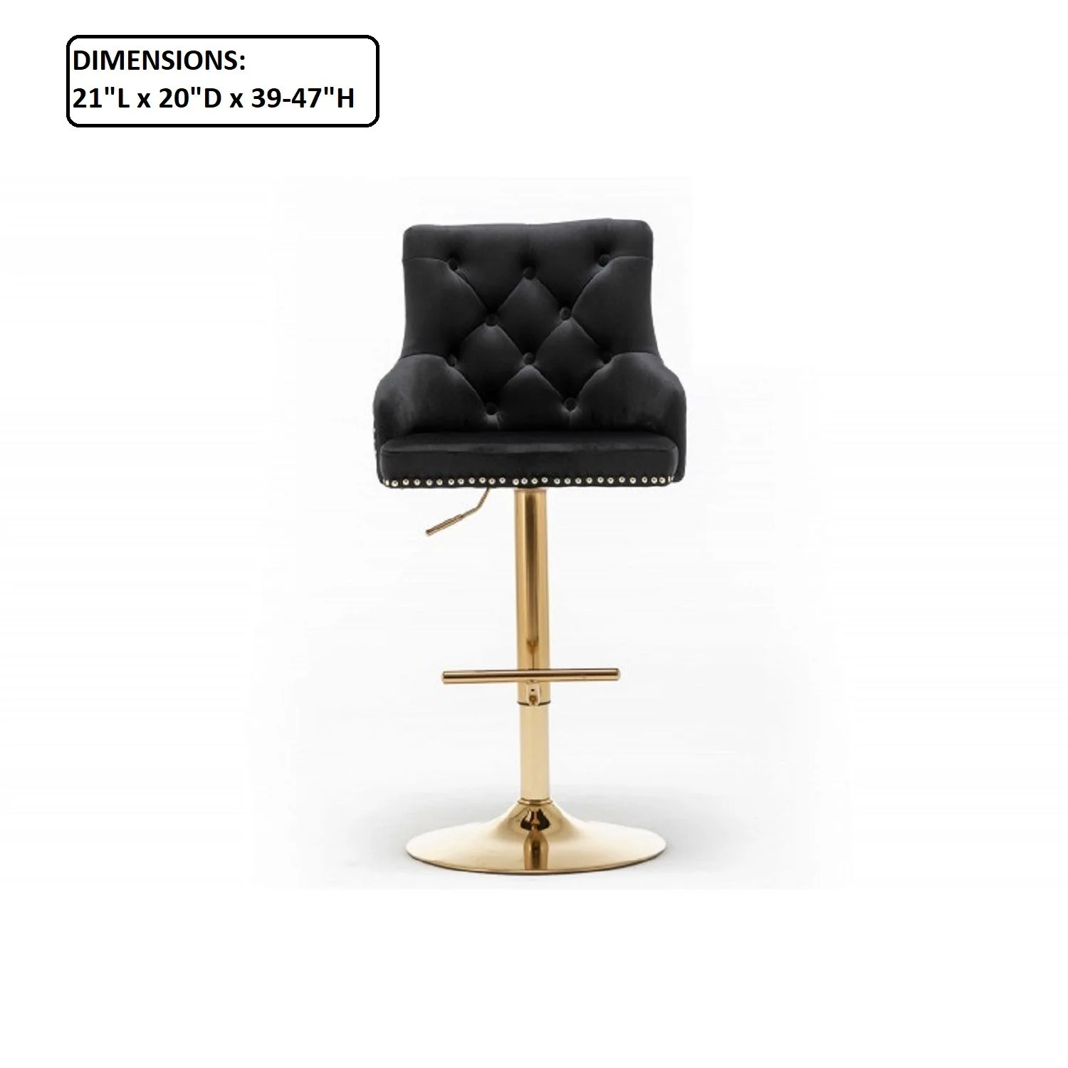 Adjustable Swivel Bar Stool With Nailhead Trim (Set of 2) - Image 4