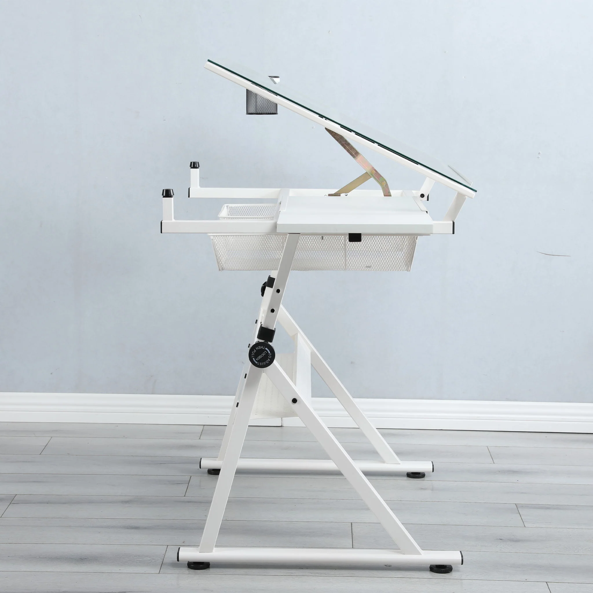Adjustable Tempered Glass Drafting Printing Table With Chair - Image 13