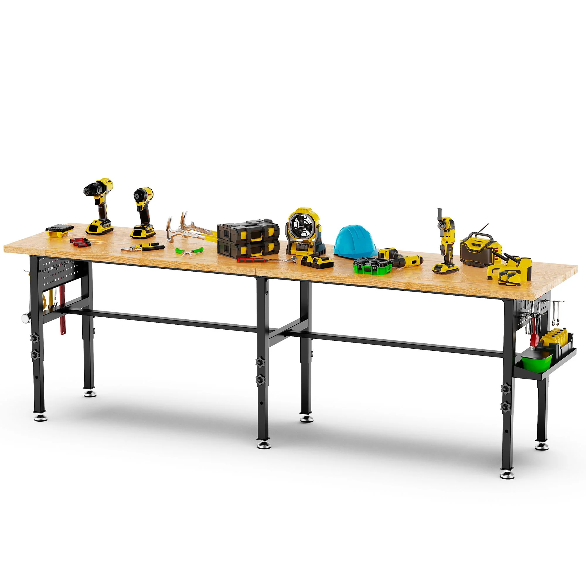 Adjustable Workbench, Side Pegboard, 4 Height Settings, Power Outlet, Storage Box, Wheels Or Leveling Feet - Black - Image 3