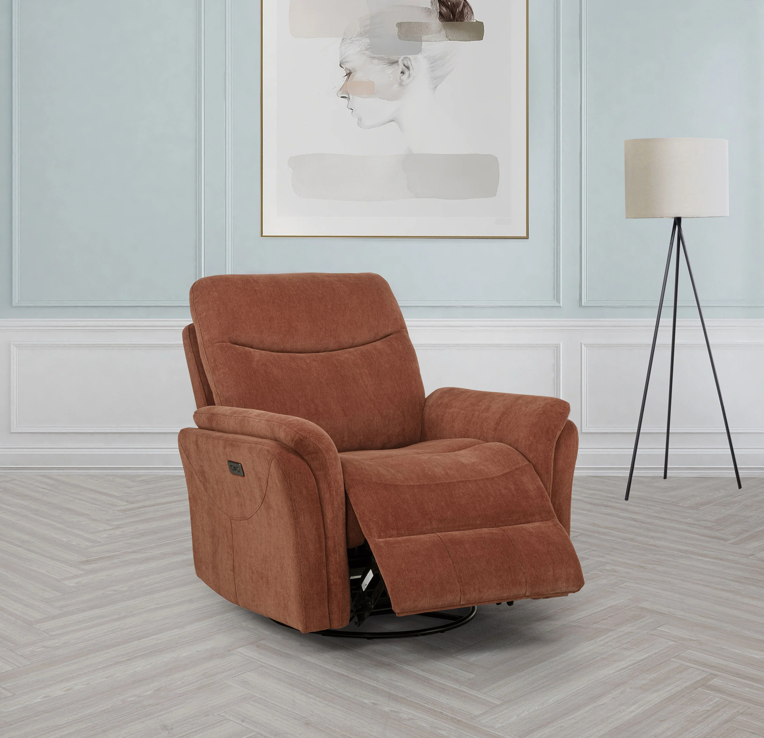 Adler Upholstered Power Swivel Glider Recliner in Rust - Image 3