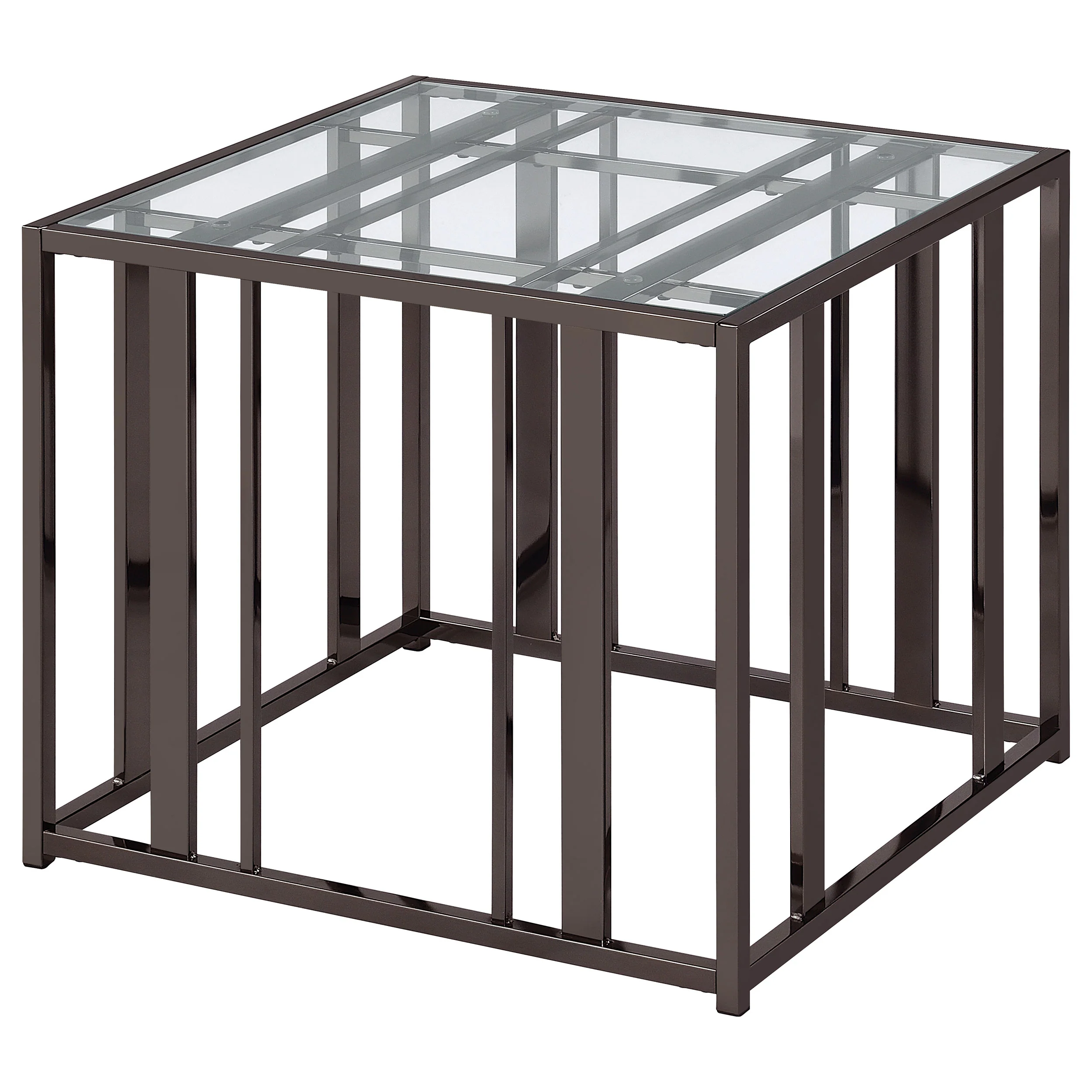 Adri Rectangular Glass Top Side Table Black Nickel - Image 6