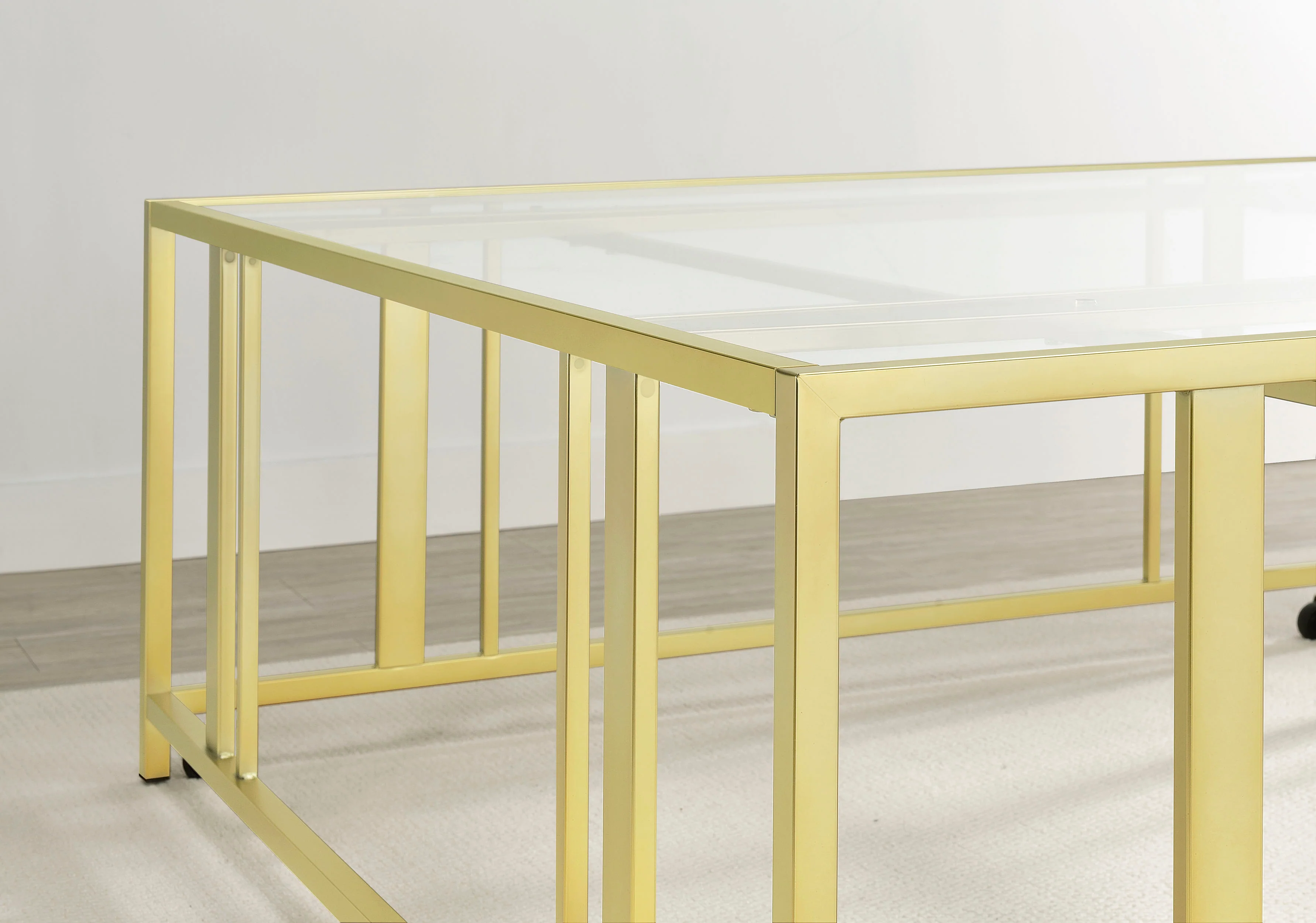 Adri Square Glass Top Coffee Table with Casters Matte Brass - Image 7