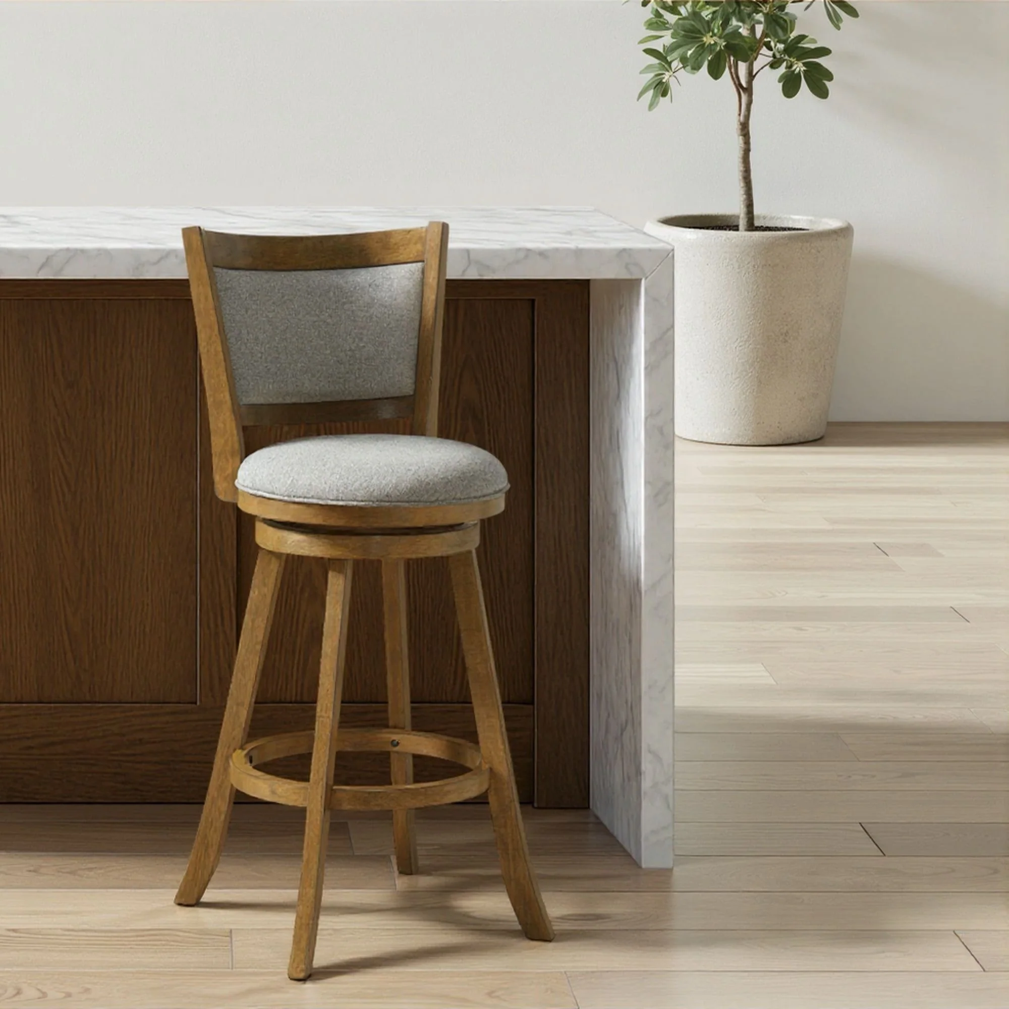 Aiden - Modern Farmhouse Swivel Wood Bar Height Kitchen Bar Stool - Image 9