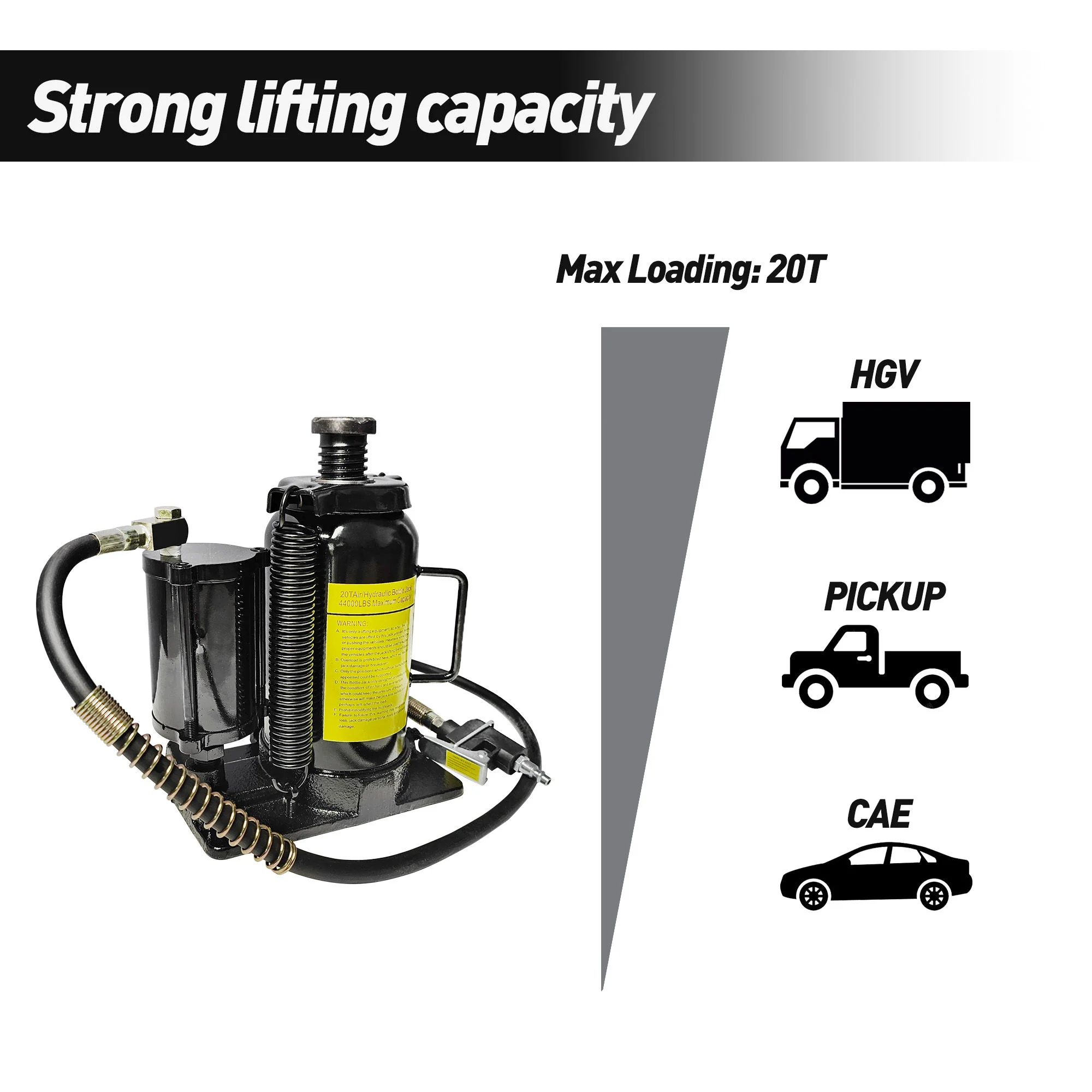 Air Hydraulic Bottle Jack, 20 Ton / 40000 Lbs Bottle Jack, 10.23-20.07-Inch Lifting Range, Manual Handle And Air Pump - Black - Image 5