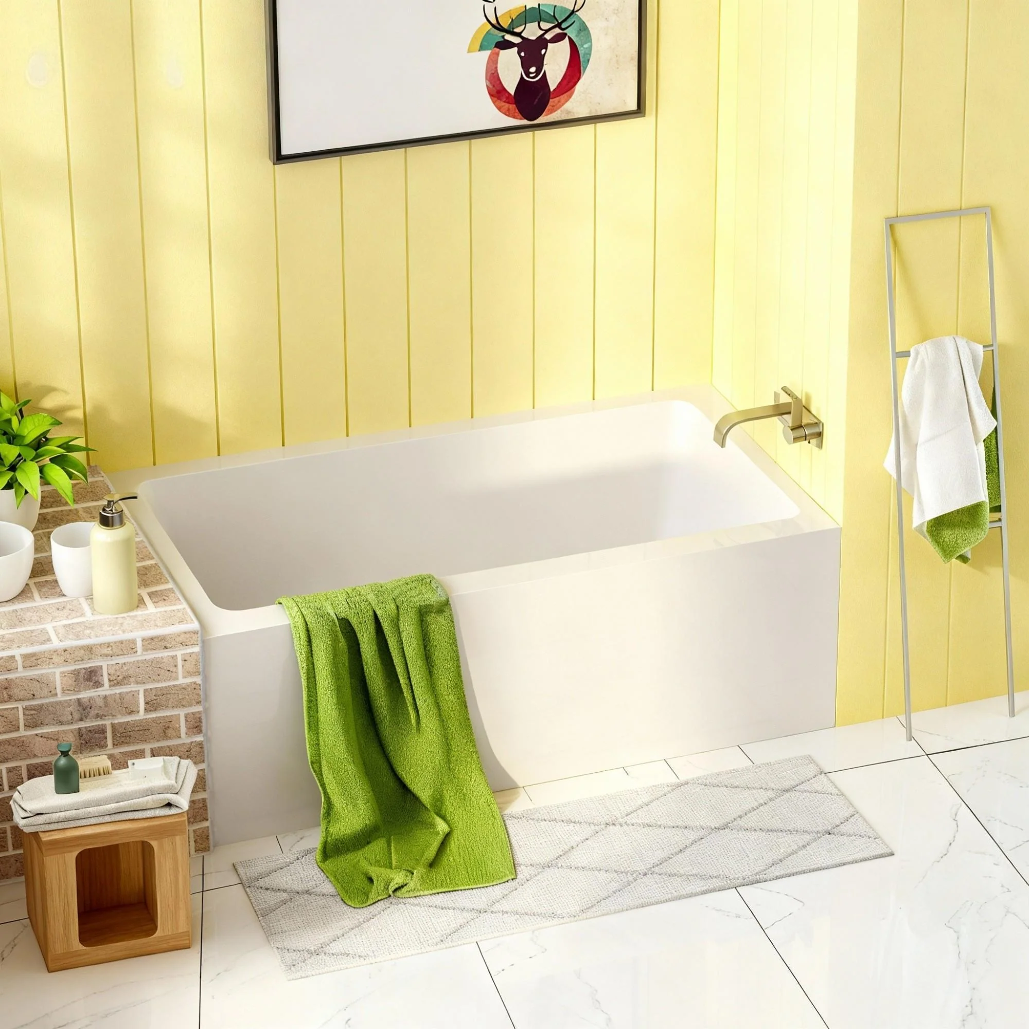 Alcove Soaking Bathtub With Skirt - Back-To-Wall Design, Compact - Glossy White - Image 5