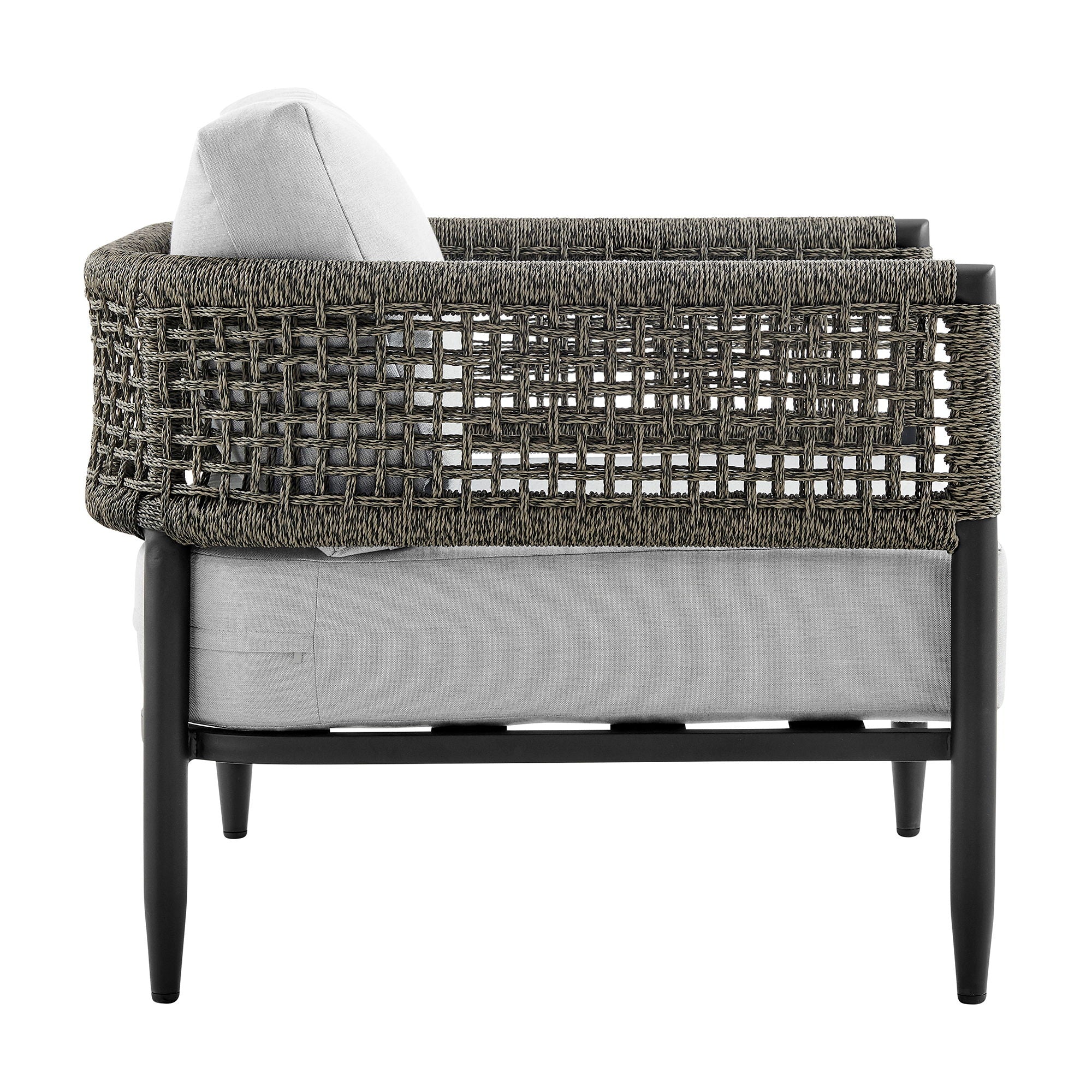 Alegria - 4 Piece Outdoor Black Aluminum & Rope Conversation Set With Cushions - Light Gray - Image 8