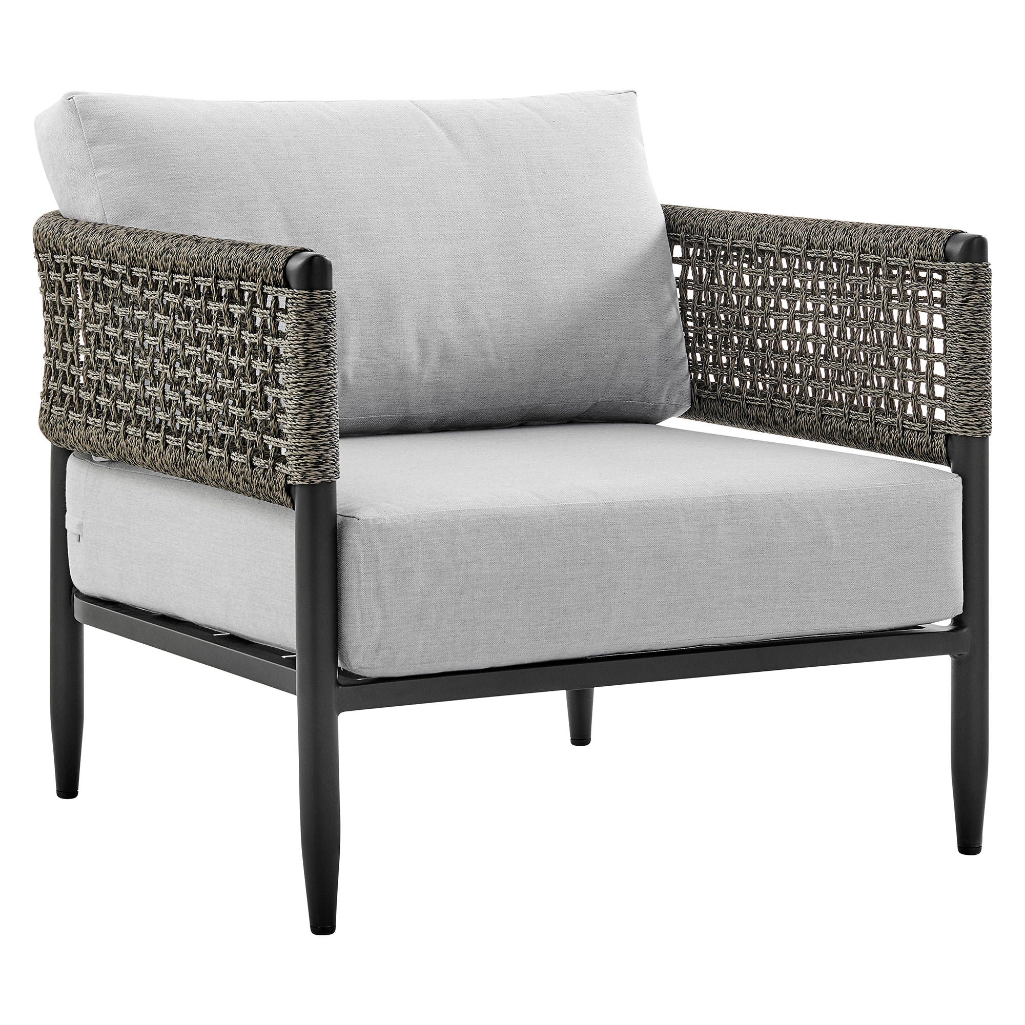 Alegria - 4 Piece Outdoor Black Aluminum & Rope Conversation Set With Light Gray Fabric Cushions - Image 8
